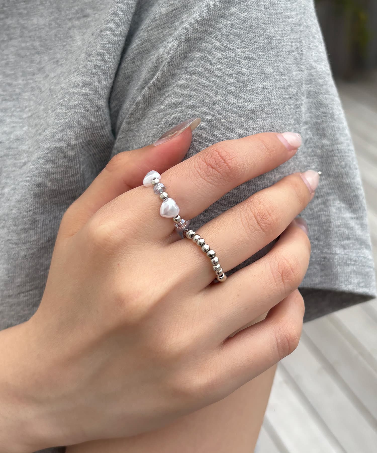 ハートパールビーズリングセット(2P) | Lattice(ラティス)レディース