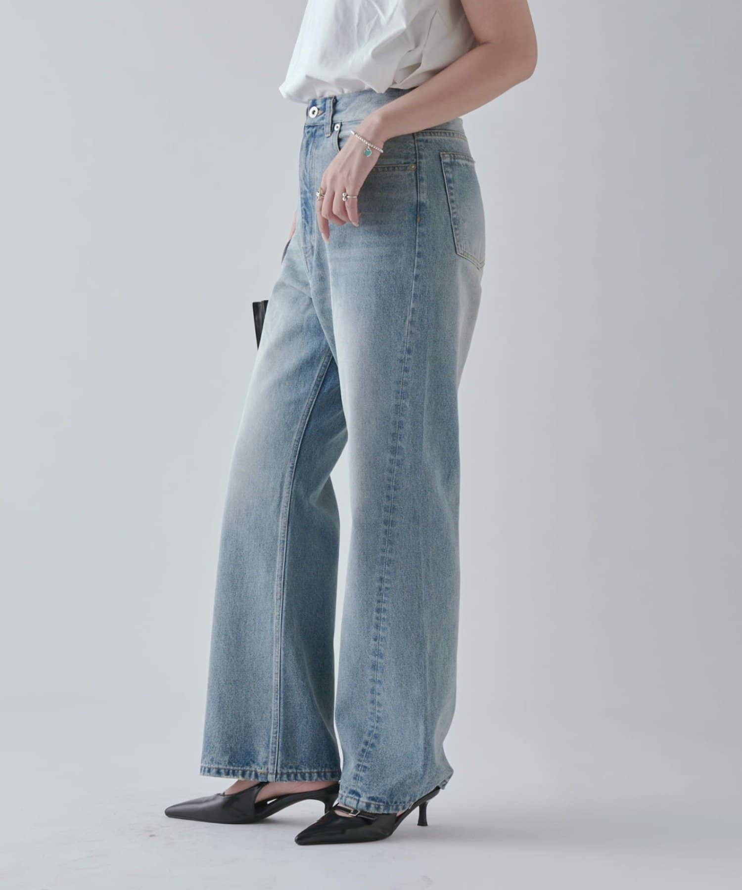 ストレートパンツ ウォッシャブル仕様 STOVEL MASON WHITE黒無地