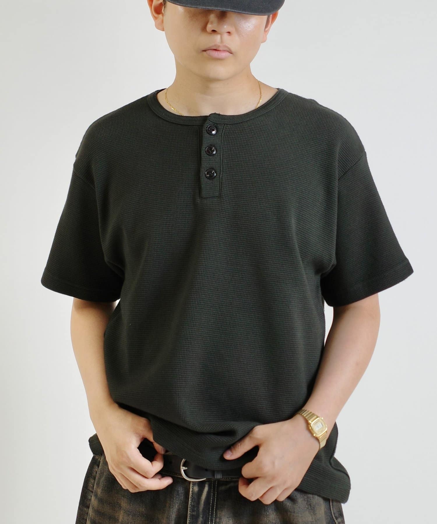 WHO’S WHO gallery(フーズフーギャラリー) 【Sourcream/サワークリーム】ワッフルヘンリーネックTEE / 2サイズ