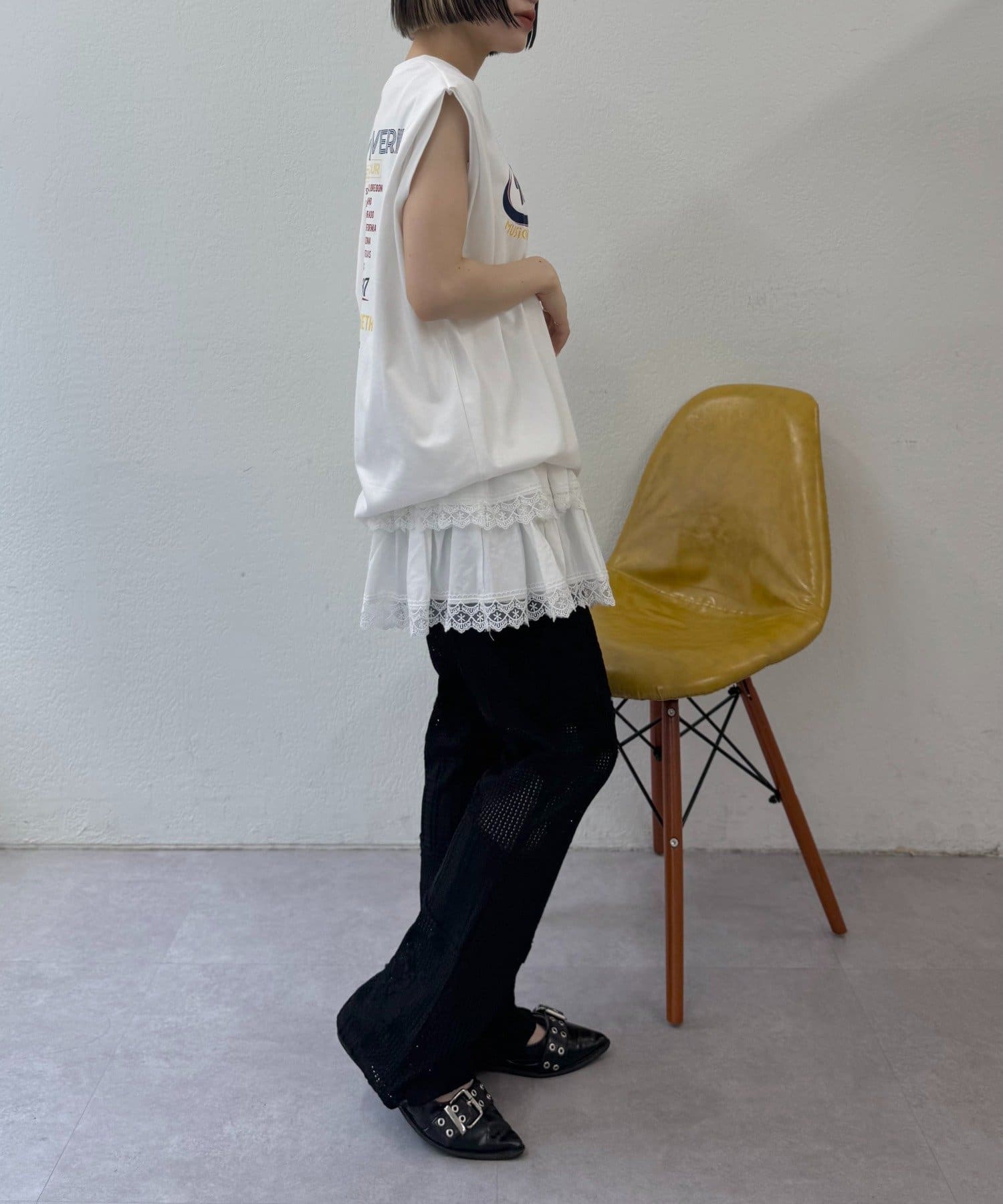 w closet(ダブルクローゼット) 【2サイズ展開】パッチワークフレアレースパンツ