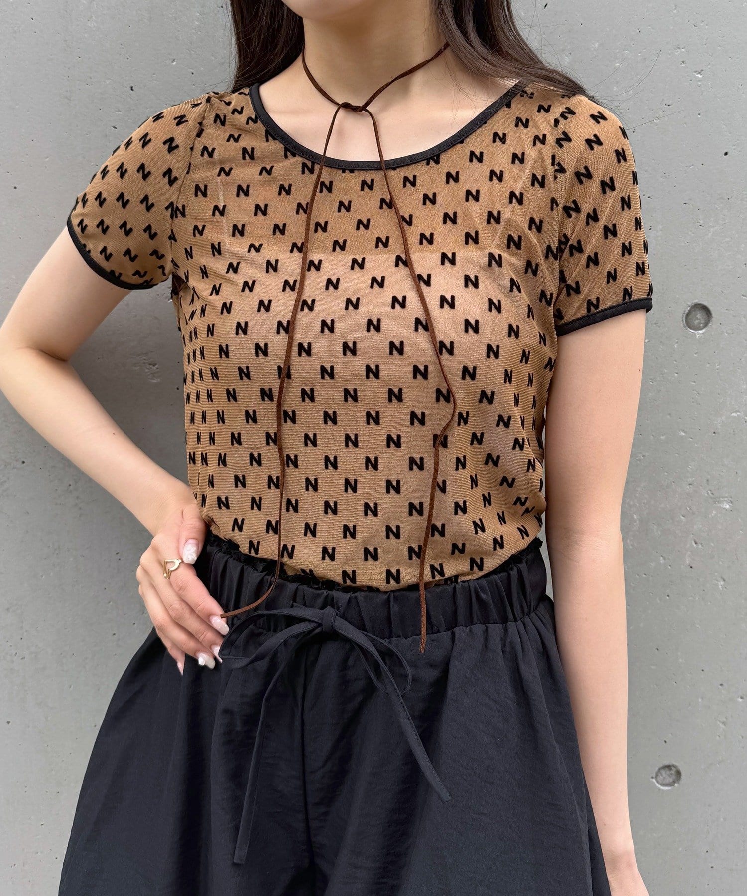 tシャツ 「mline」プリント チュールポロT レディース M-LINE tシャツ 「mline」プリント チュールポロT レディース