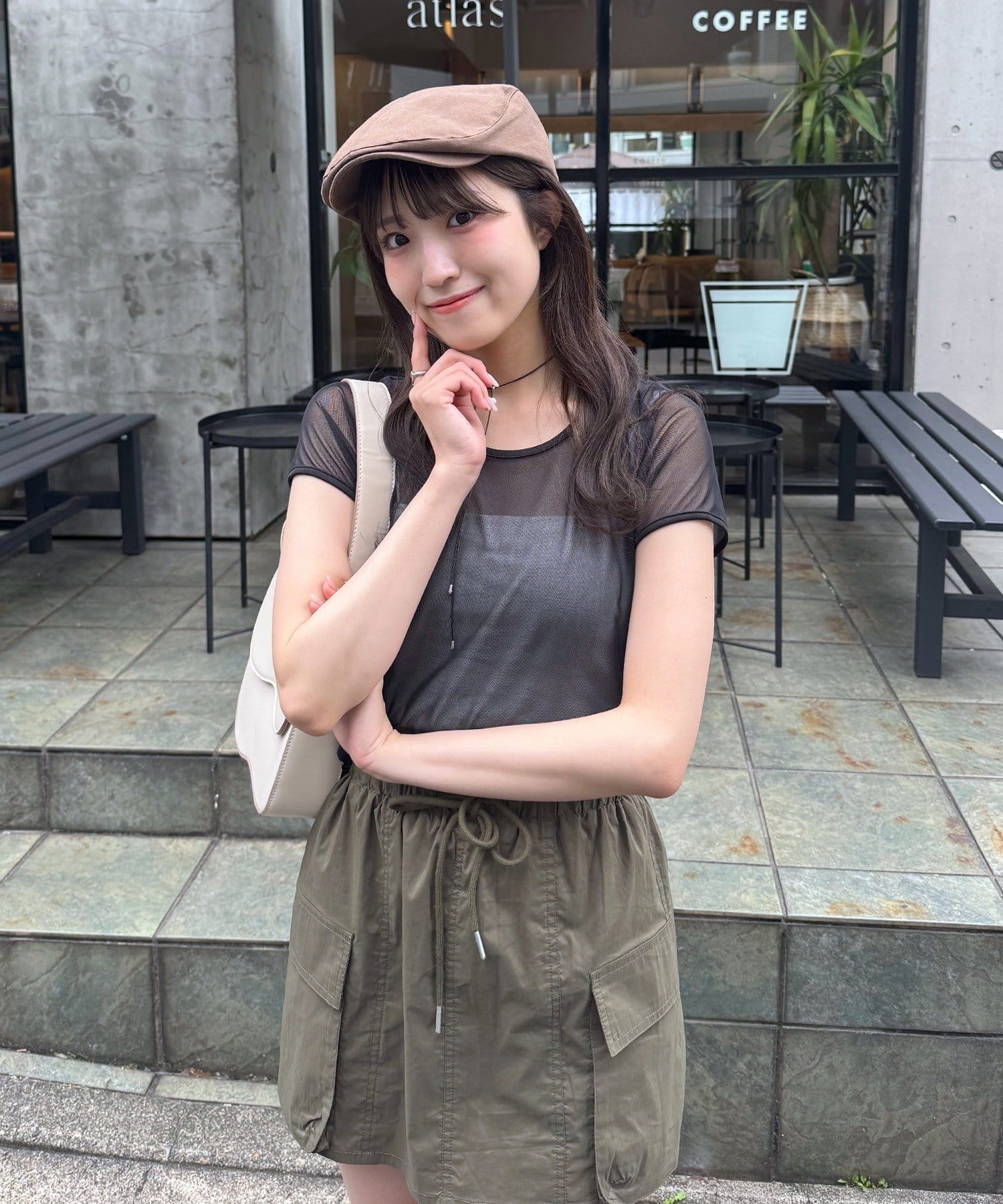 mline(エムライン) 半袖プリントチュールトップス