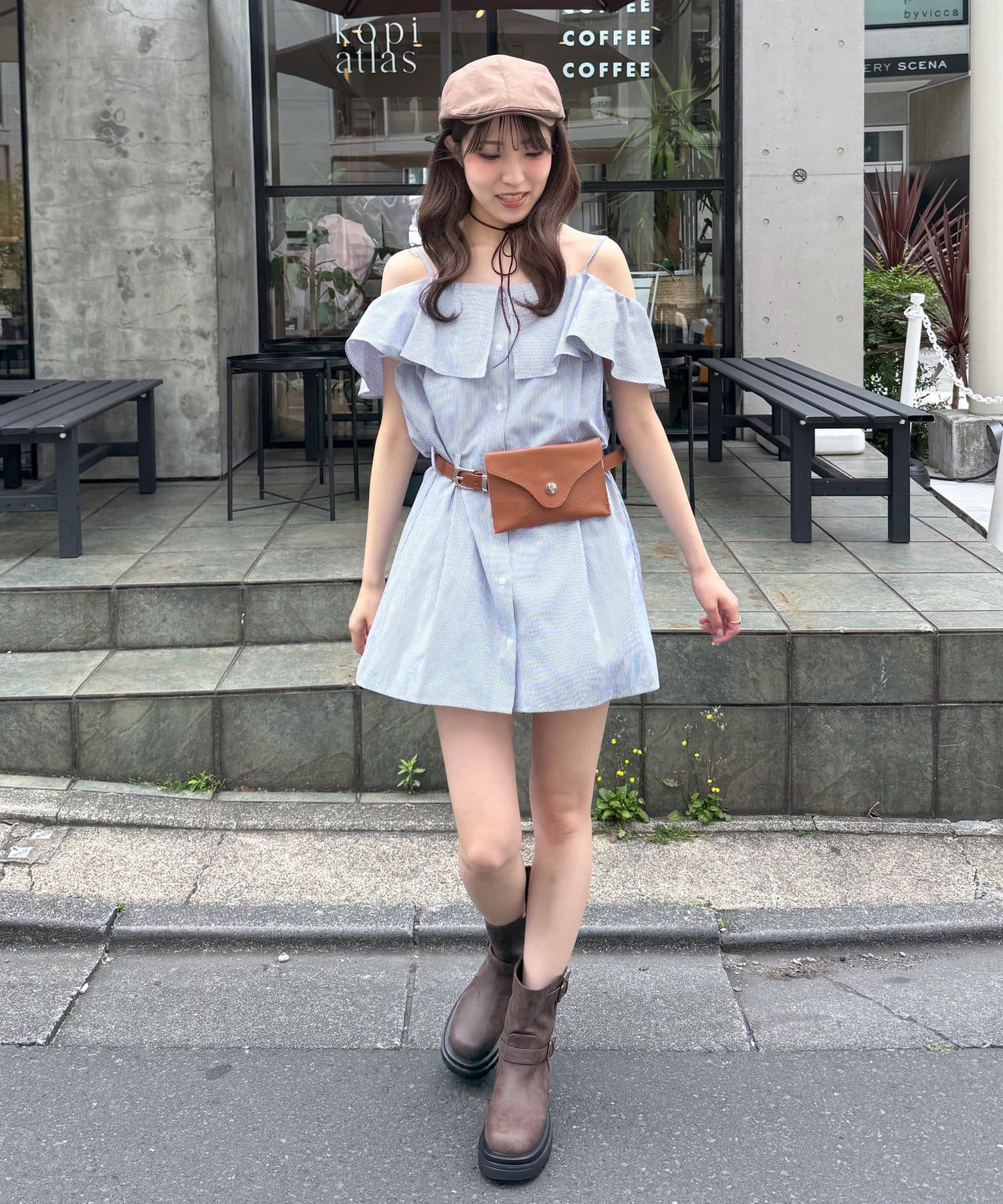 mline(エムライン) [mline]オフショルシャツミニワンピ