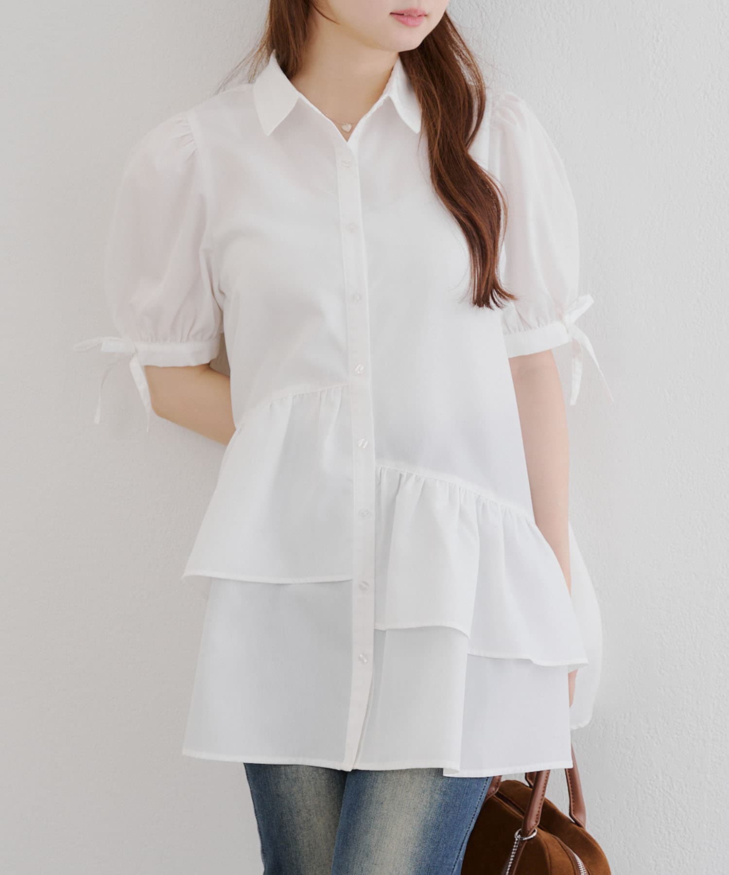 NICE CLAUP / OLIVE des OLIVE OUTLET(ナイスクラップ  / オリーブ デ オリーブ アウトレット) 【RMAF】アシメフリルシャツワンピース