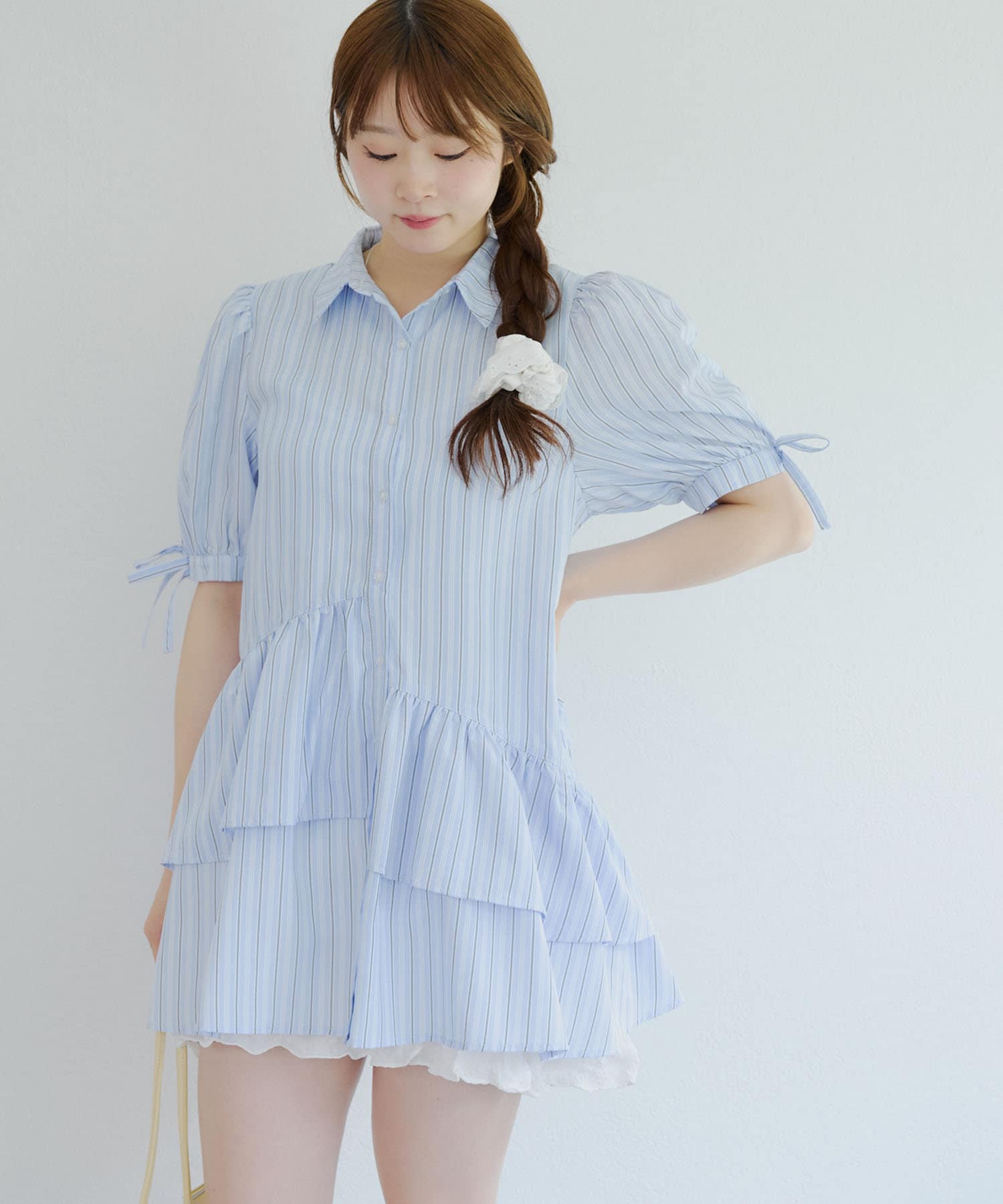 NICE CLAUP / OLIVE des OLIVE OUTLET(ナイスクラップ  / オリーブ デ オリーブ アウトレット) 【RMAF】アシメフリルシャツワンピース