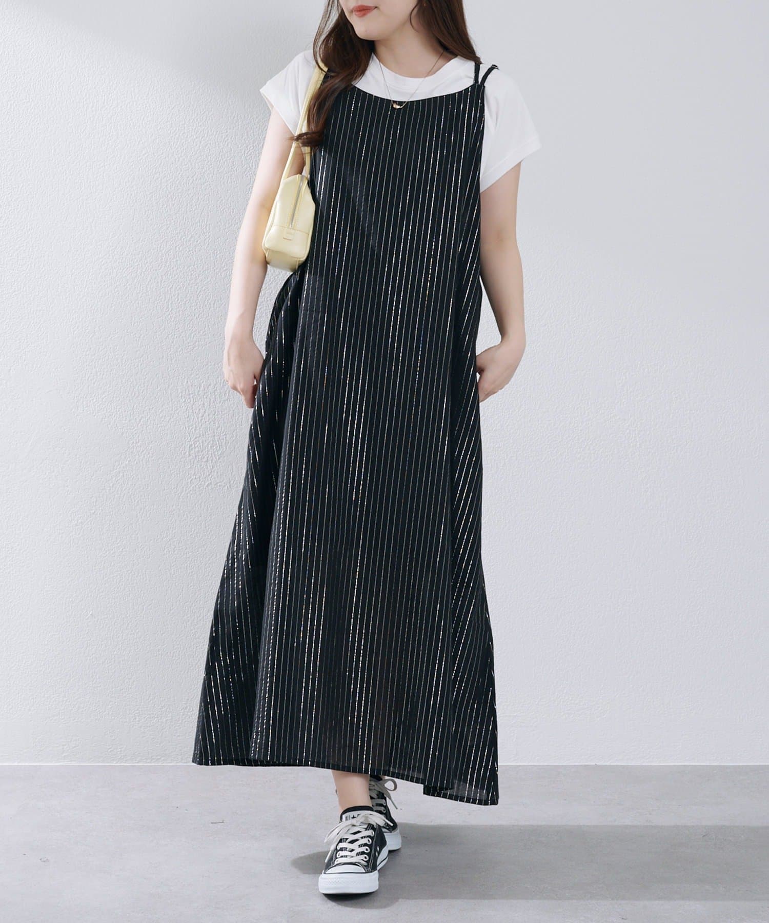NICE CLAUP / OLIVE des OLIVE OUTLET(ナイスクラップ  / オリーブ デ オリーブ アウトレット) 【RMAF】ラメストライプタッセル付キャミワンピース