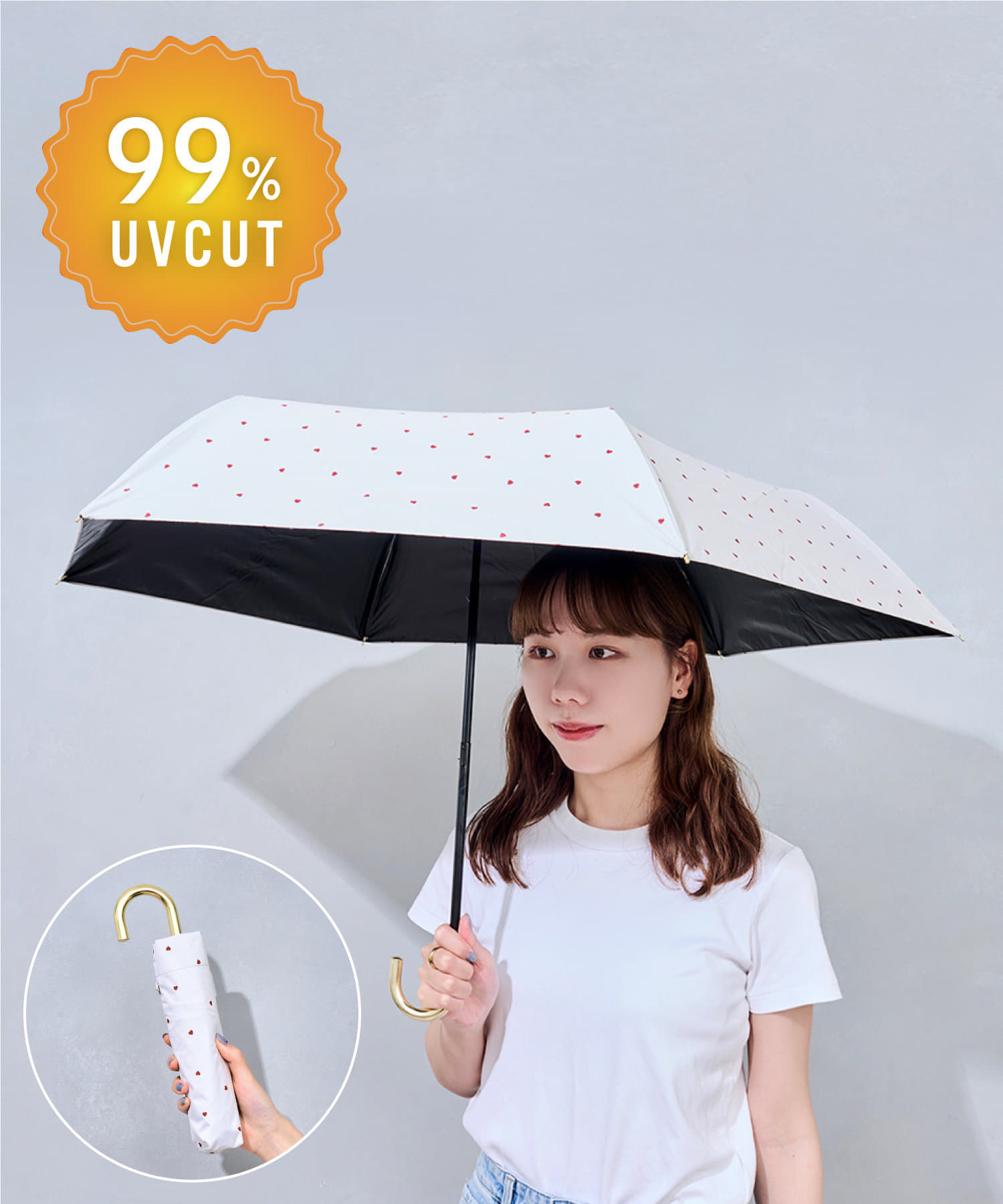 3COINS(スリーコインズ) 晴雨兼用折傘ハート