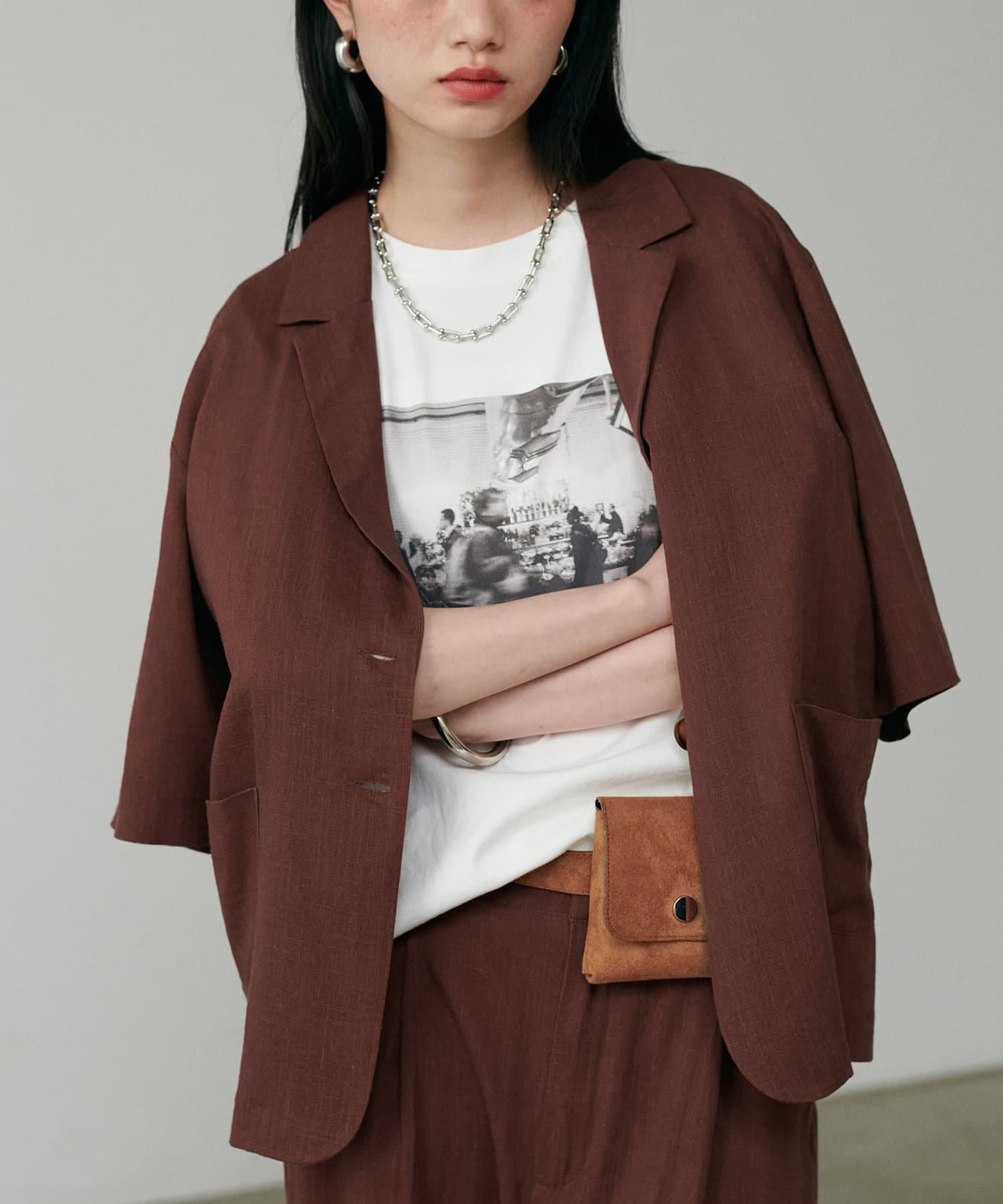 NICE CLAUP / OLIVE des OLIVE OUTLET(ナイスクラップ  / オリーブ デ オリーブ アウトレット) 【LARUTA】麻調５分袖ジャケット