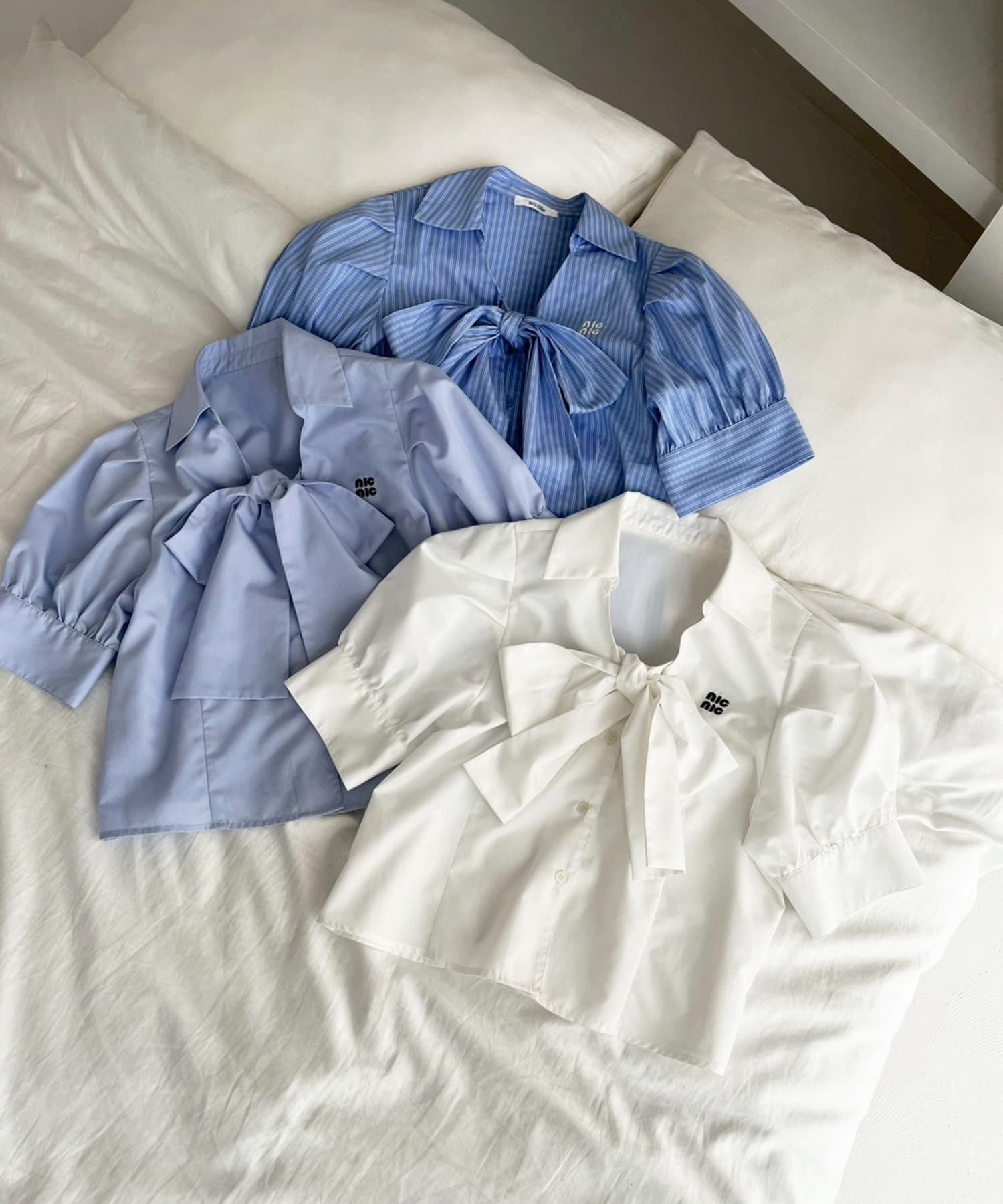 NICE CLAUP / OLIVE des OLIVE OUTLET(ナイスクラップ  / オリーブ デ オリーブ アウトレット) 【one after another】リボン半袖シャツ