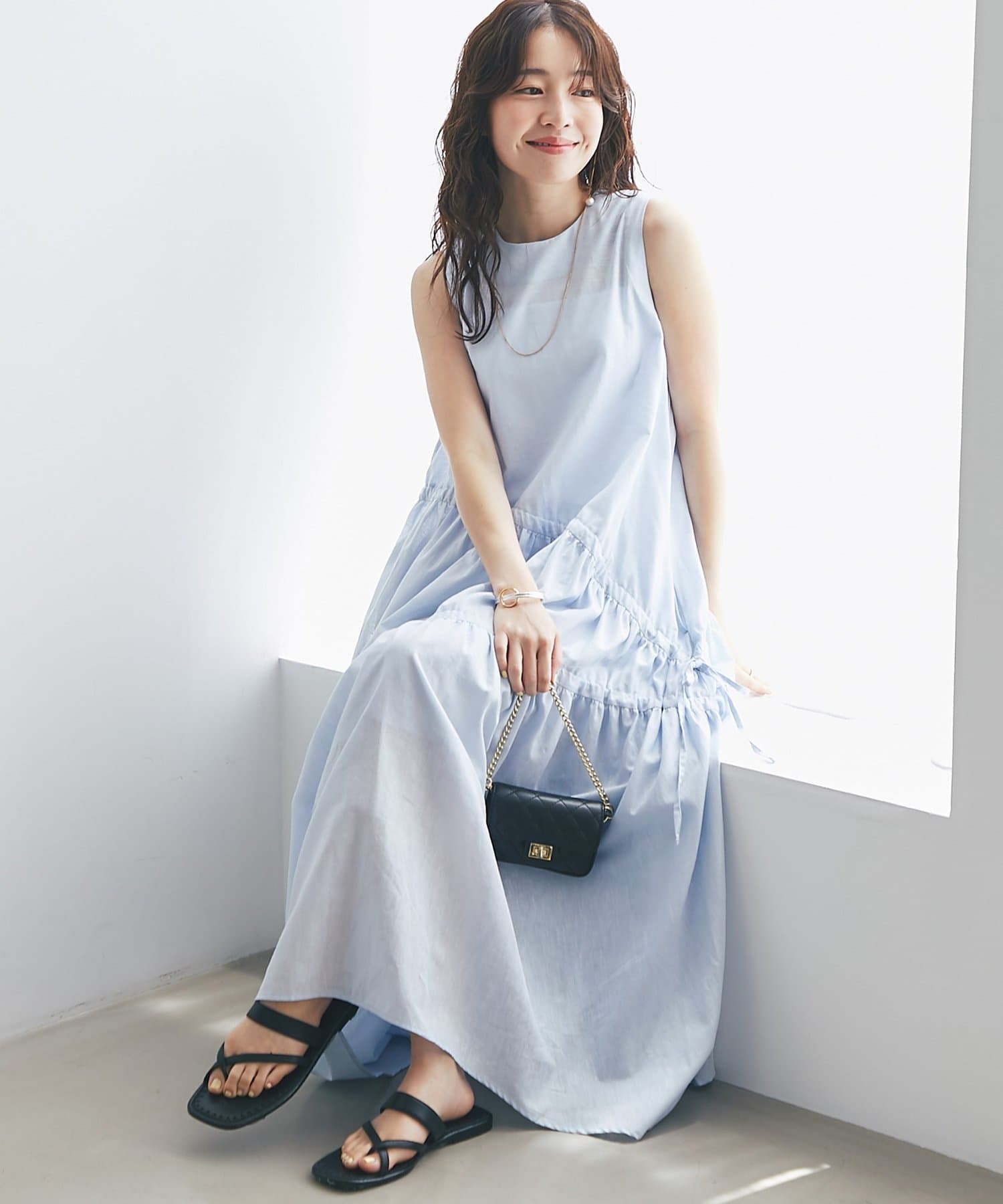 La boutique BonBon(ラブティックボンボン) 【最強愛されワンピ】アシンメトリーリボンリネンミックスワンピース