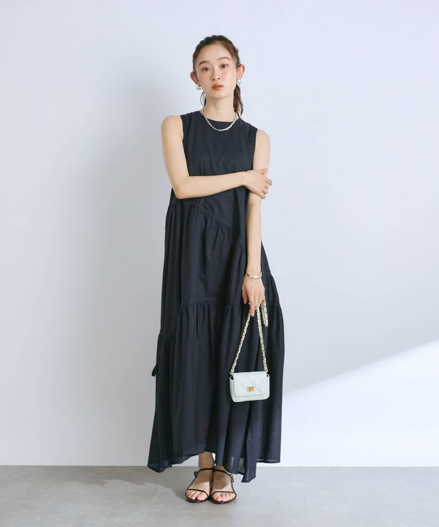 La boutique BonBon(ラブティックボンボン) 【最強愛されワンピ】アシンメトリーリボンリネンミックスワンピース