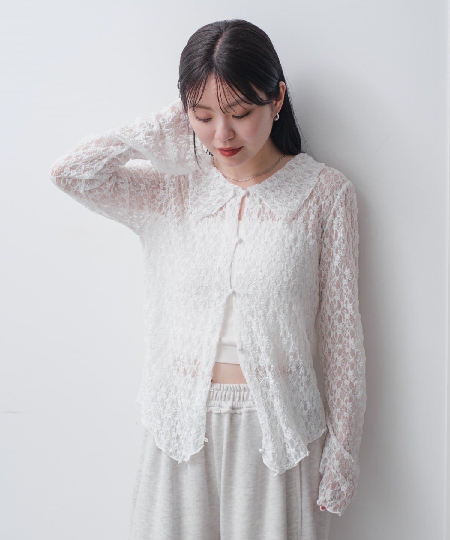 kastane 【S.Mサイズ展開】衿付きレースプルオーバー アイボリー M 新色追加/S.Mサイズ展開】衿付きレースプルオーバー | Kastane