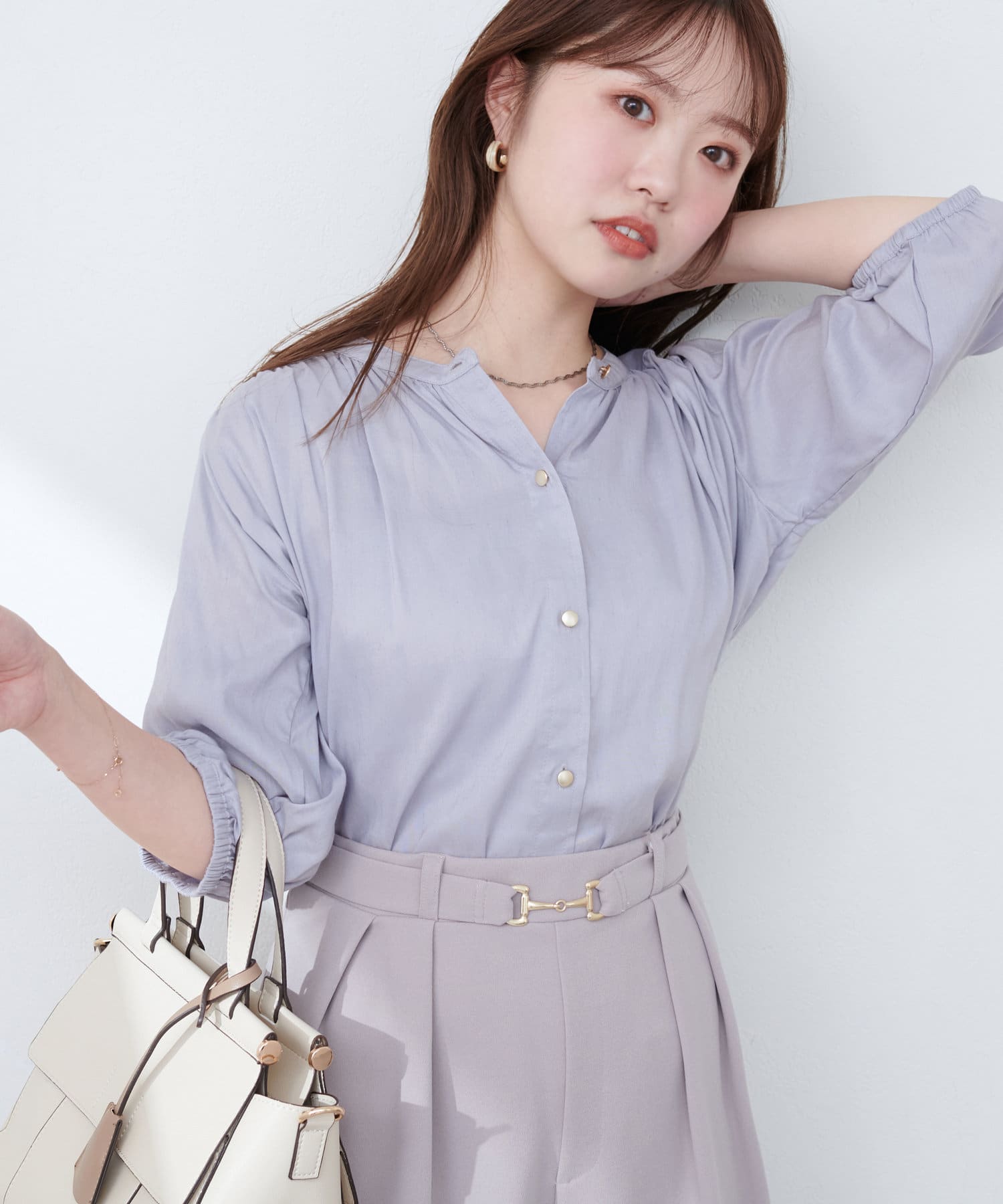 麻混ギャザーブラウス | natural couture(ナチュラルクチュール