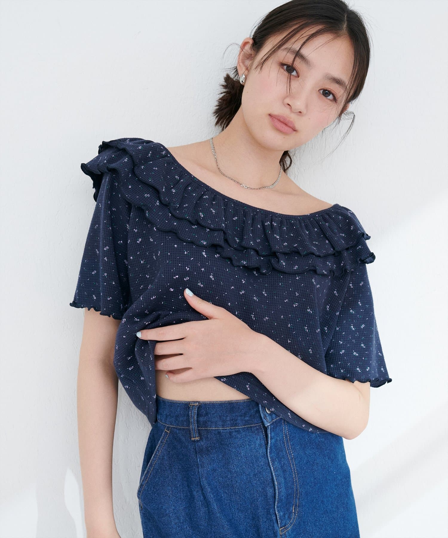 natural couture(ナチュラルクチュール) 【WEB限定】ワッフルフリルTOPS