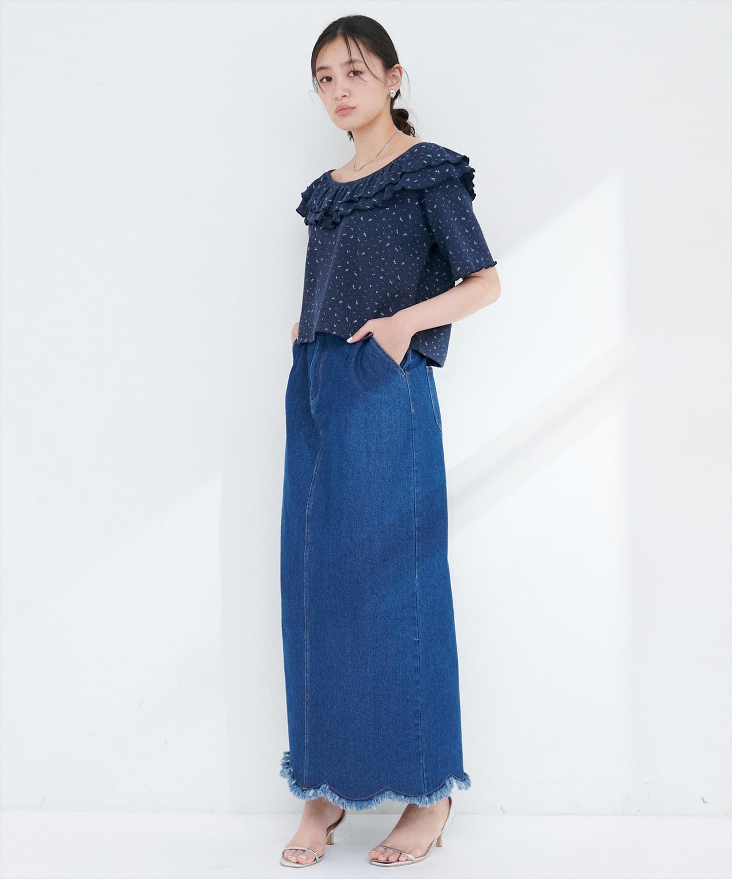 natural couture(ナチュラルクチュール) 【WEB限定】ワッフルフリルTOPS