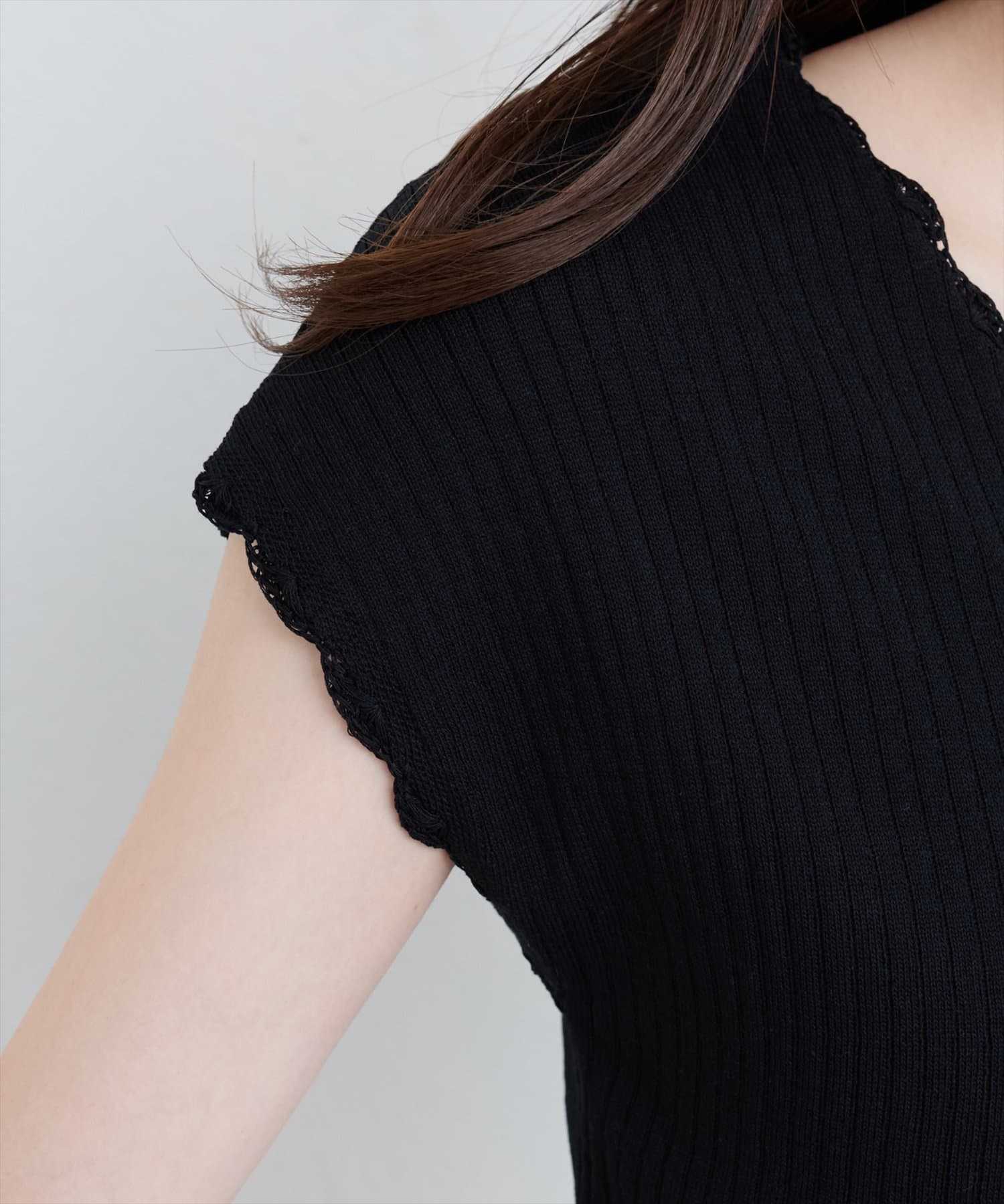 natural couture(ナチュラルクチュール) かぎ針風ちびスカラップフレンチリブニット