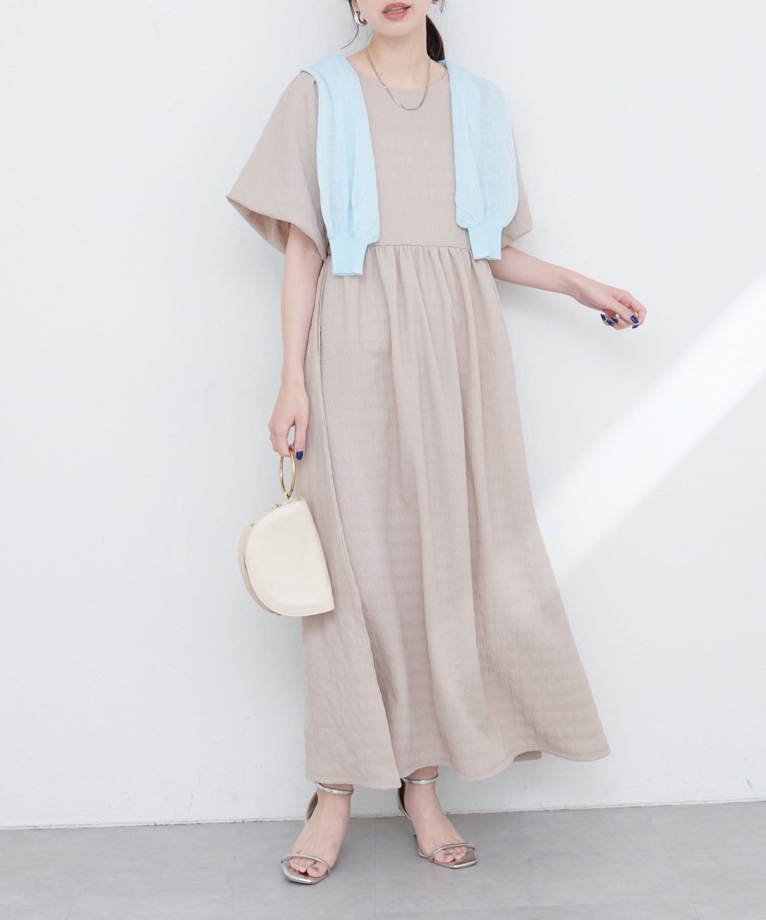 natural couture(ナチュラルクチュール) 【WEB限定】シャーリングチェックパフスリーブワンピース