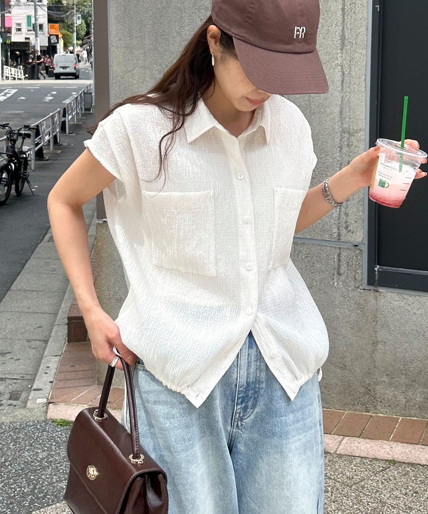 ◇fredy emue◇【2025 SS】涼しく着用できる前開きフレンチタックシャツ●point・程よい透け感で清涼感漂うフレンチタックシャツです・軽やかな質感で夏コーデにぴったりな1枚・裾の紐でギュ