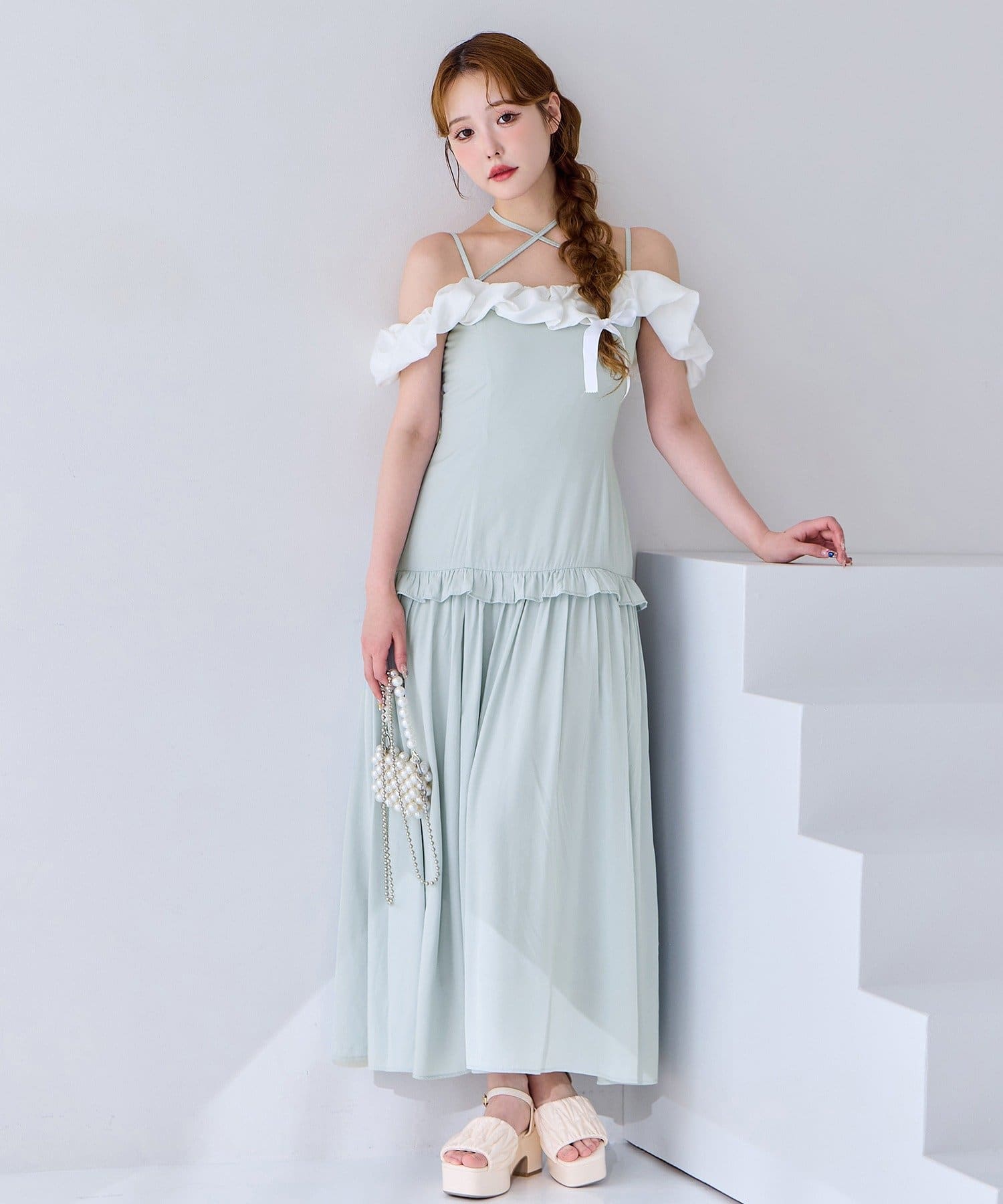 one after another NICE CLAUP(ワンアフターアナザー ナイスクラップ) 【Fluffy Romance collection】バルーン襟キャミワンピ