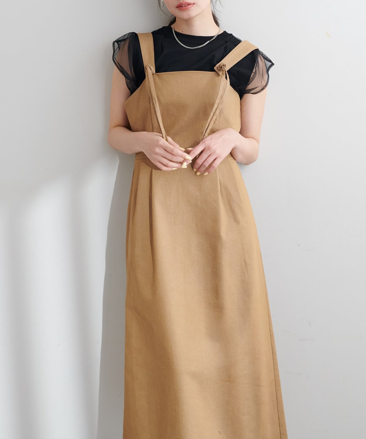 NICE CLAUP / OLIVE des OLIVE OUTLET(ナイスクラップ  / オリーブ デ オリーブ アウトレット) 【natural couture】リボンディティールジャンスカワンピース