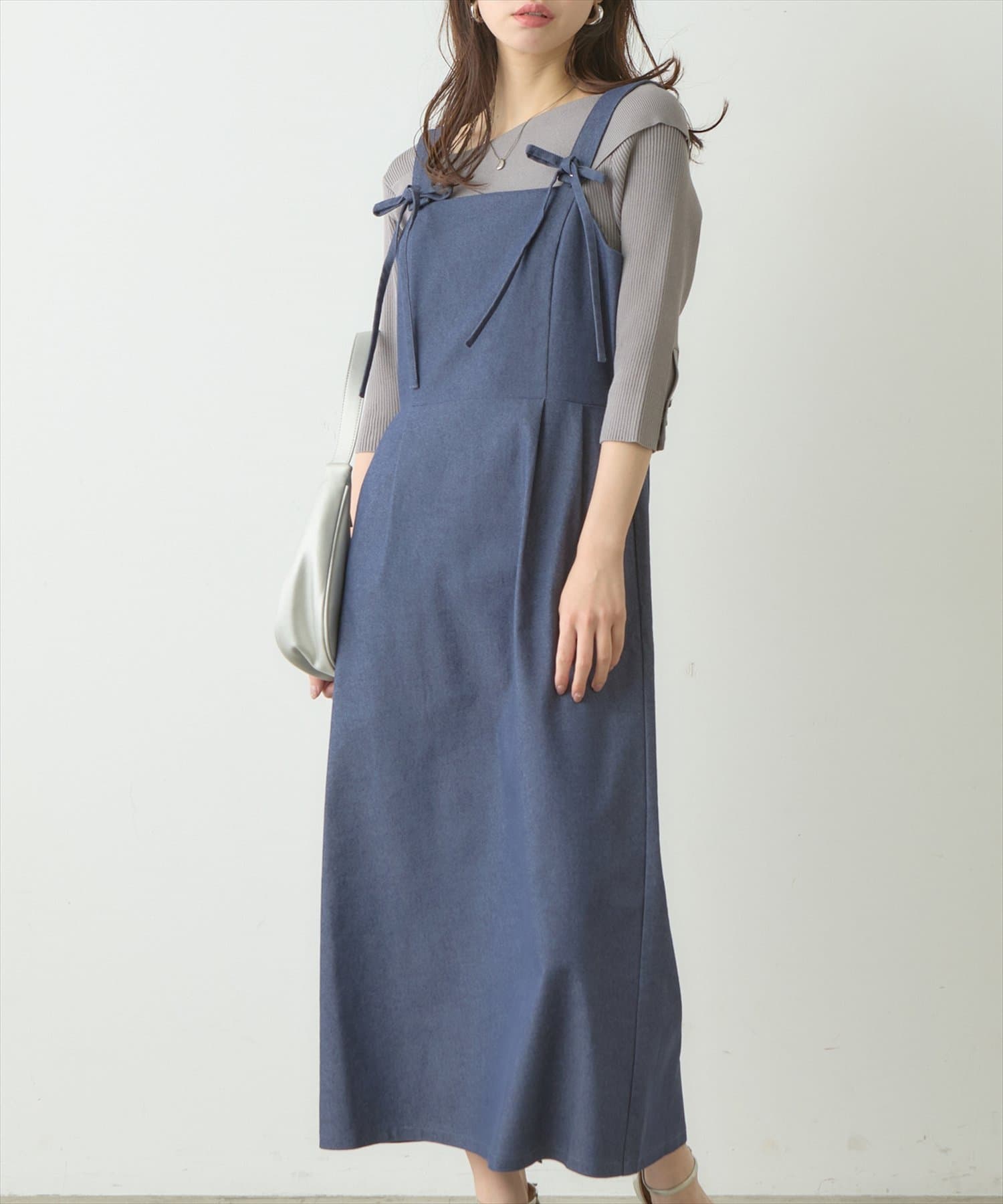 NICE CLAUP / OLIVE des OLIVE OUTLET(ナイスクラップ  / オリーブ デ オリーブ アウトレット) 【natural couture】リボンディティールジャンスカワンピース