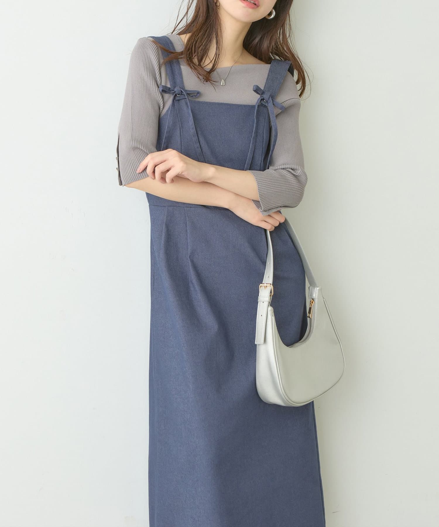 NICE CLAUP / OLIVE des OLIVE OUTLET(ナイスクラップ  / オリーブ デ オリーブ アウトレット) 【natural couture】リボンディティールジャンスカワンピース