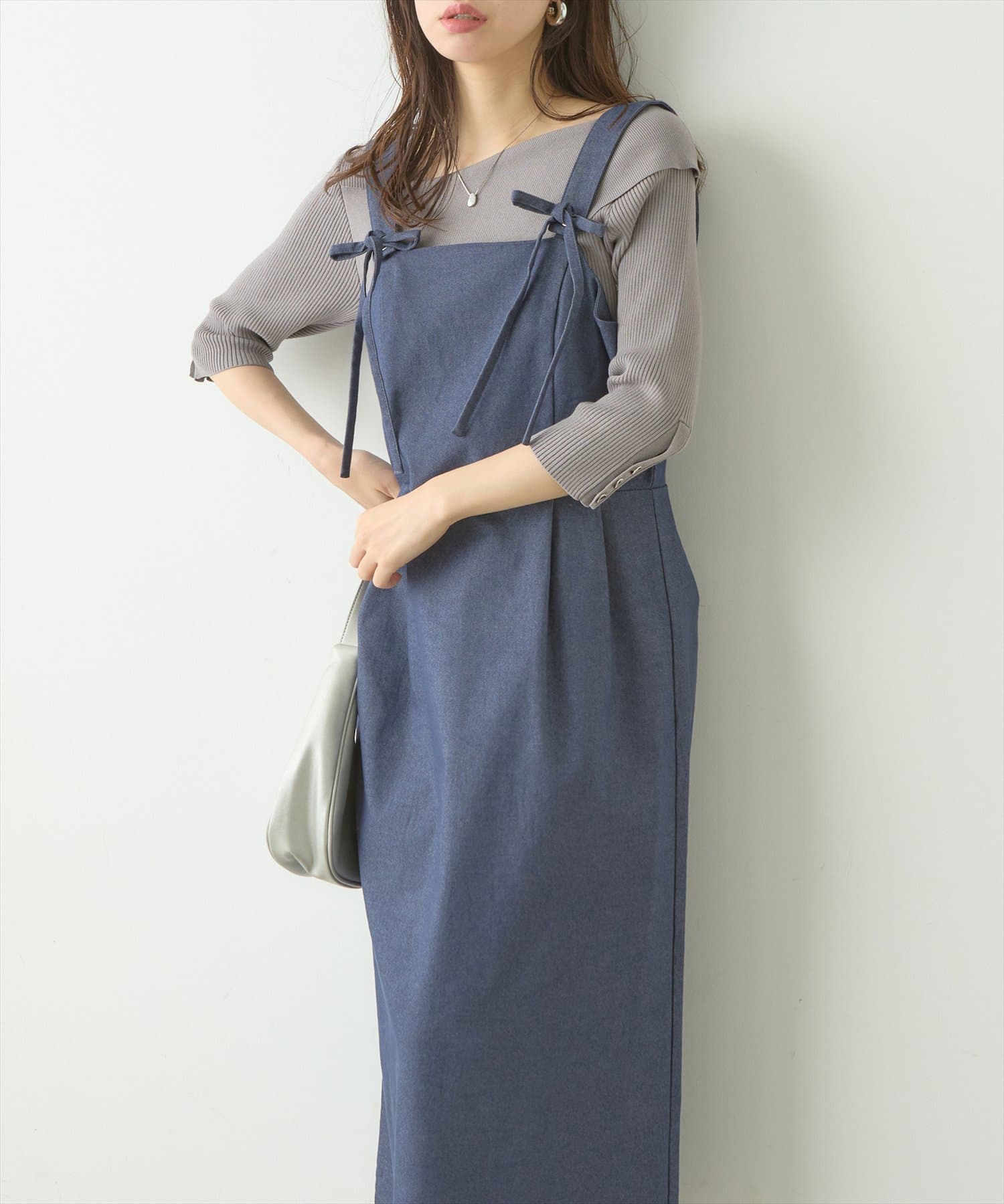 NICE CLAUP / OLIVE des OLIVE OUTLET(ナイスクラップ  / オリーブ デ オリーブ アウトレット) 【natural couture】リボンディティールジャンスカワンピース