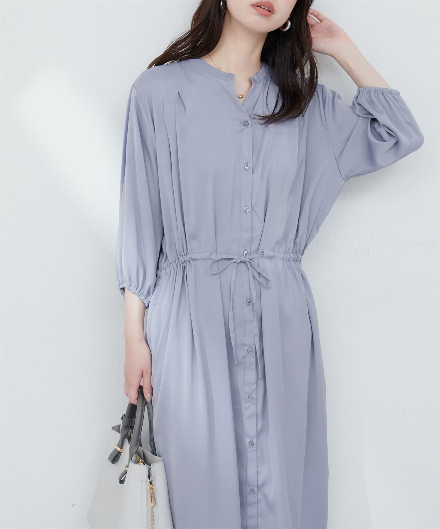 NICE CLAUP / OLIVE des OLIVE OUTLET(ナイスクラップ  / オリーブ デ オリーブ アウトレット) 【natural couture】たっぷりギャザーサテンワンピース