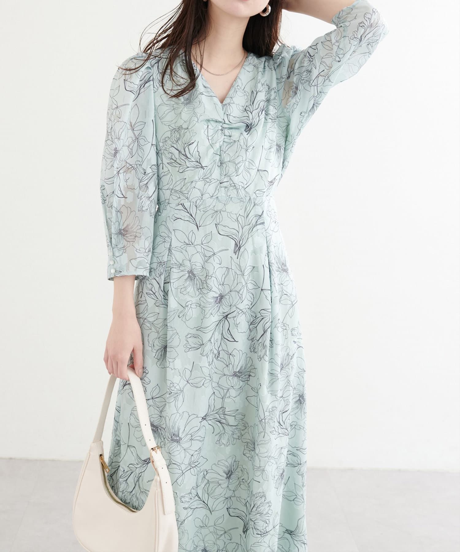 NICE CLAUP / OLIVE des OLIVE OUTLET(ナイスクラップ  / オリーブ デ オリーブ アウトレット) 【natural couture】線画ジャガードワンピース