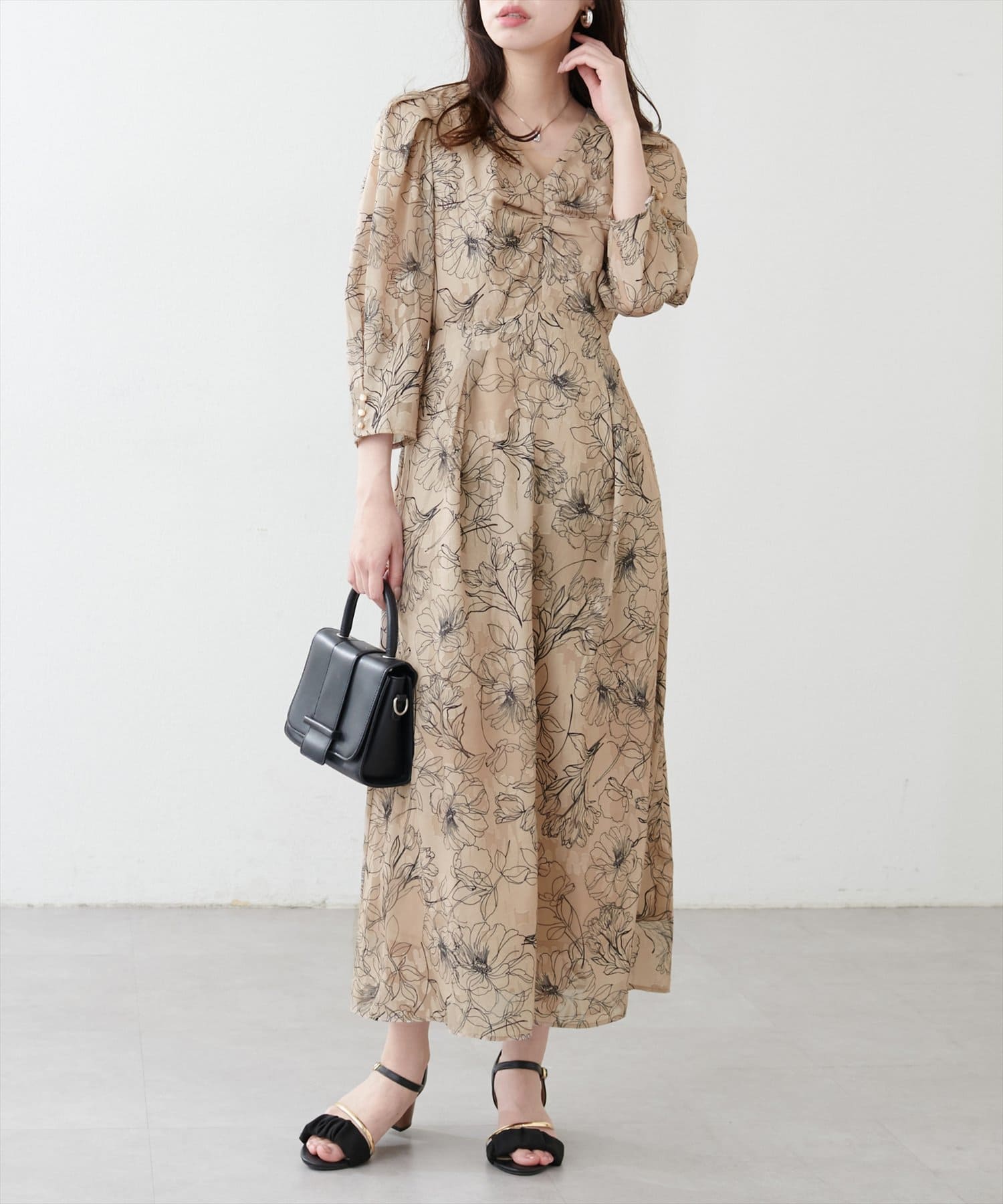NICE CLAUP / OLIVE des OLIVE OUTLET(ナイスクラップ  / オリーブ デ オリーブ アウトレット) 【natural couture】線画ジャガードワンピース