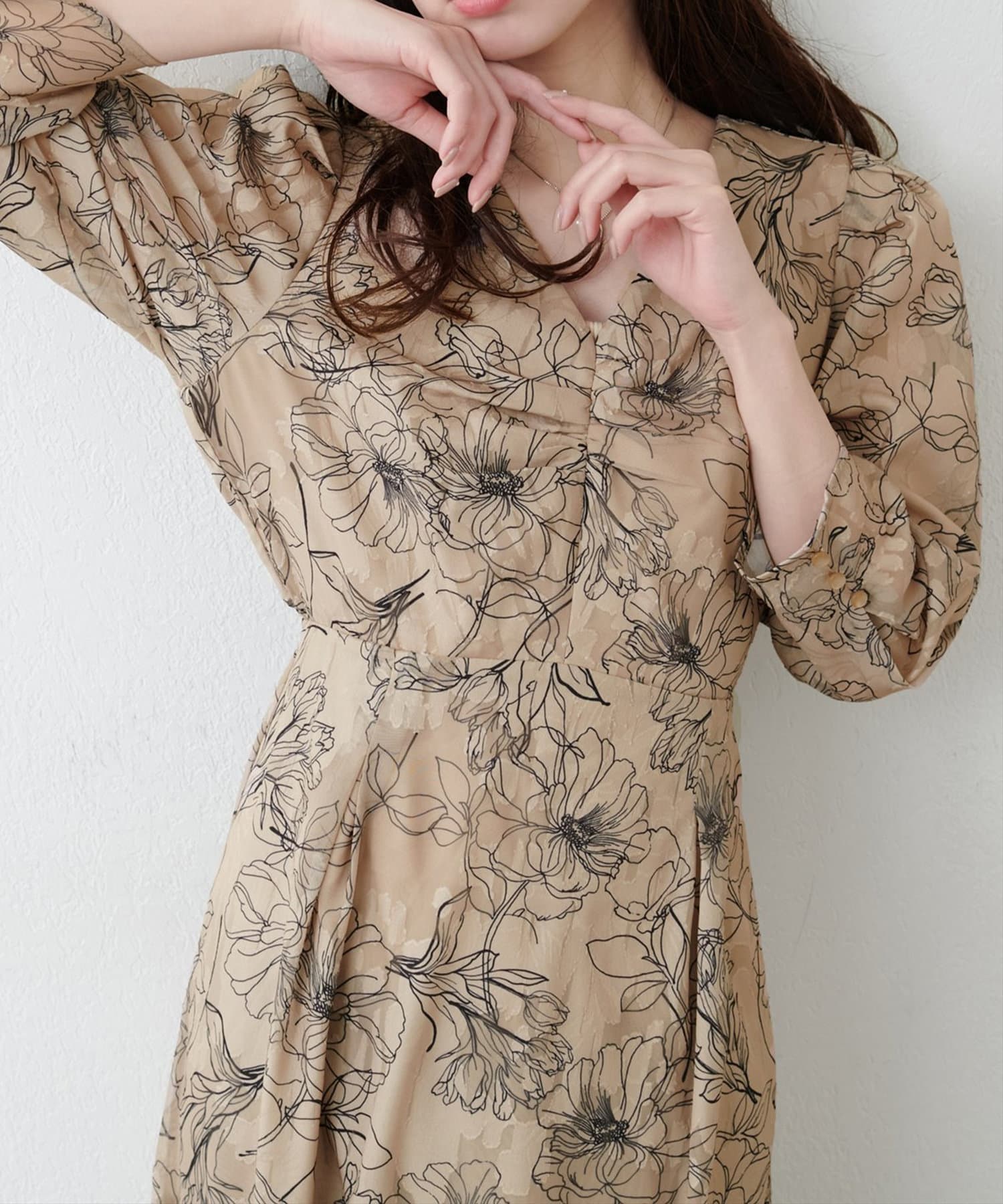 NICE CLAUP / OLIVE des OLIVE OUTLET(ナイスクラップ  / オリーブ デ オリーブ アウトレット) 【natural couture】線画ジャガードワンピース