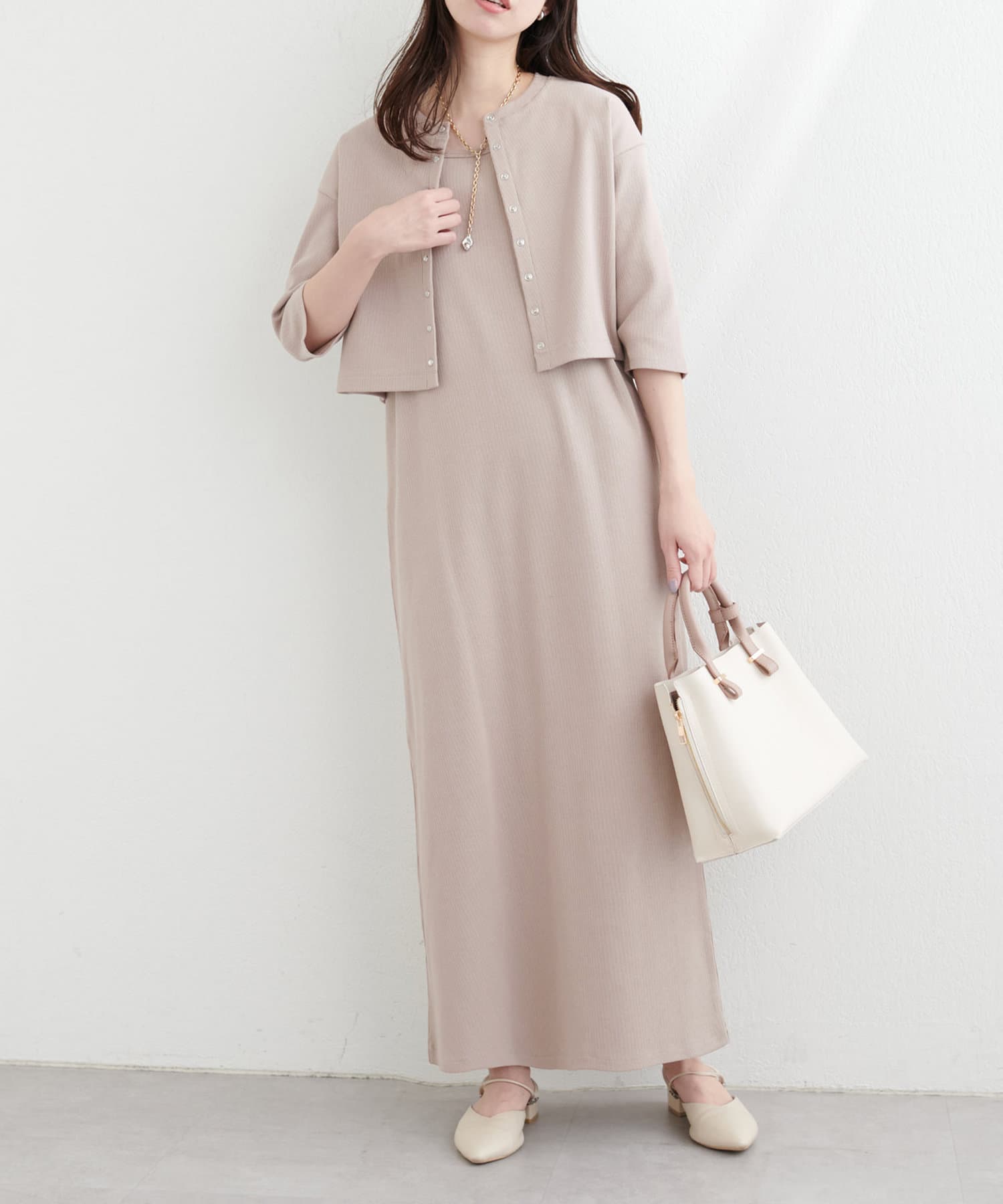 NICE CLAUP / OLIVE des OLIVE OUTLET(ナイスクラップ  / オリーブ デ オリーブ アウトレット) 【natural couture】カーデ付きリブワンピース