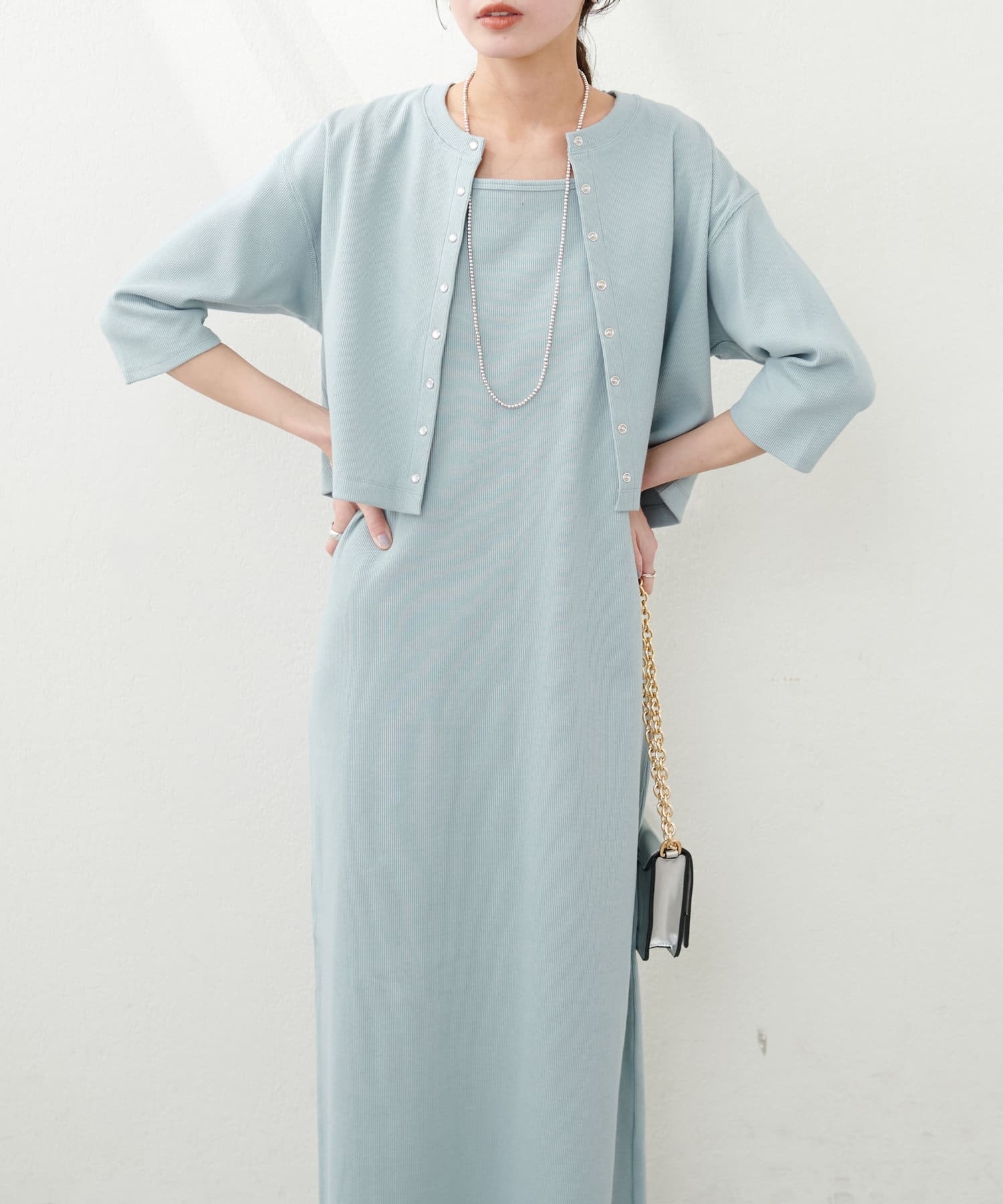 NICE CLAUP / OLIVE des OLIVE OUTLET(ナイスクラップ  / オリーブ デ オリーブ アウトレット) 【natural couture】カーデ付きリブワンピース