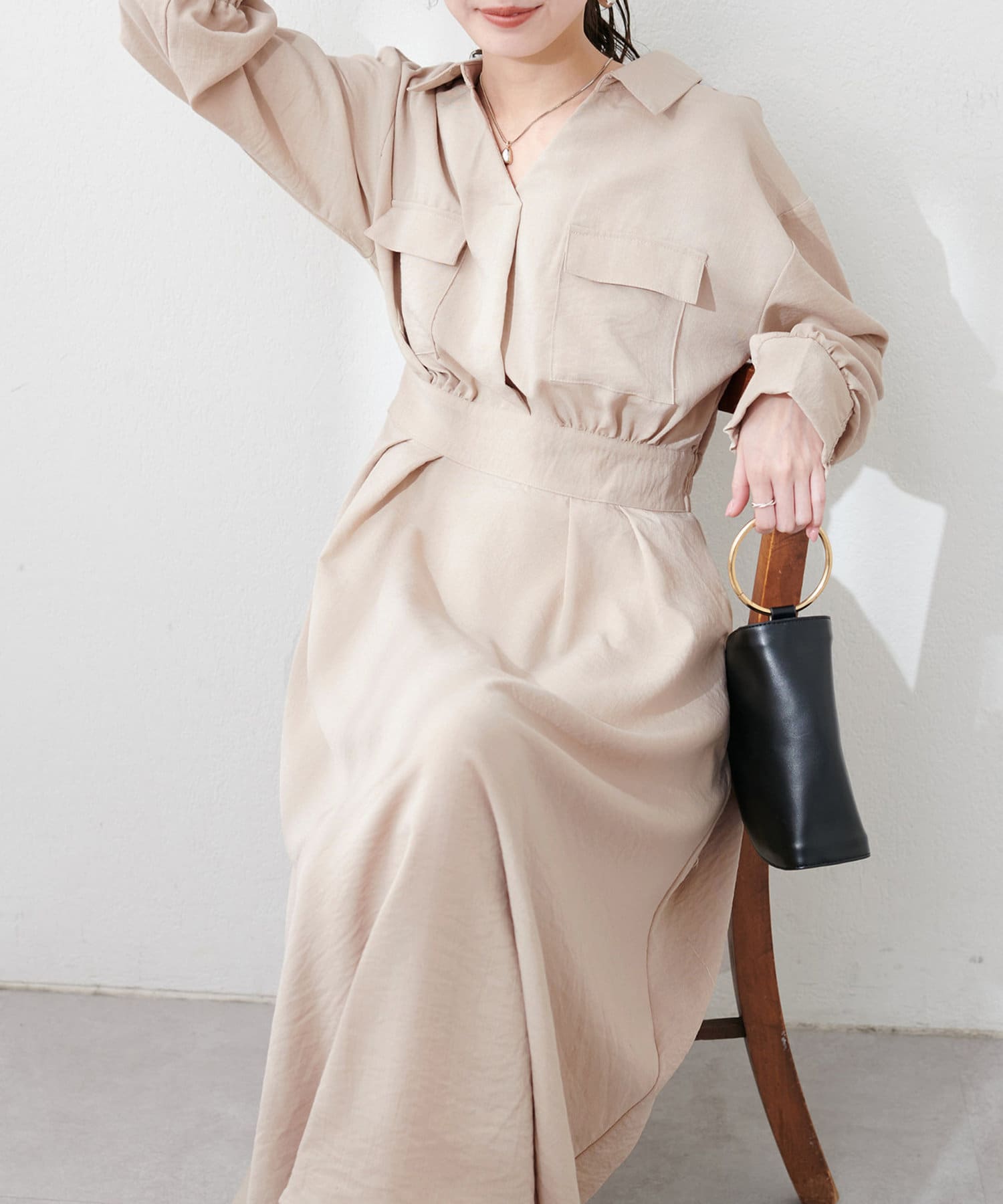 NICE CLAUP / OLIVE des OLIVE OUTLET(ナイスクラップ  / オリーブ デ オリーブ アウトレット) 【natural couture】ミニタリースキッパー衿ワンピース