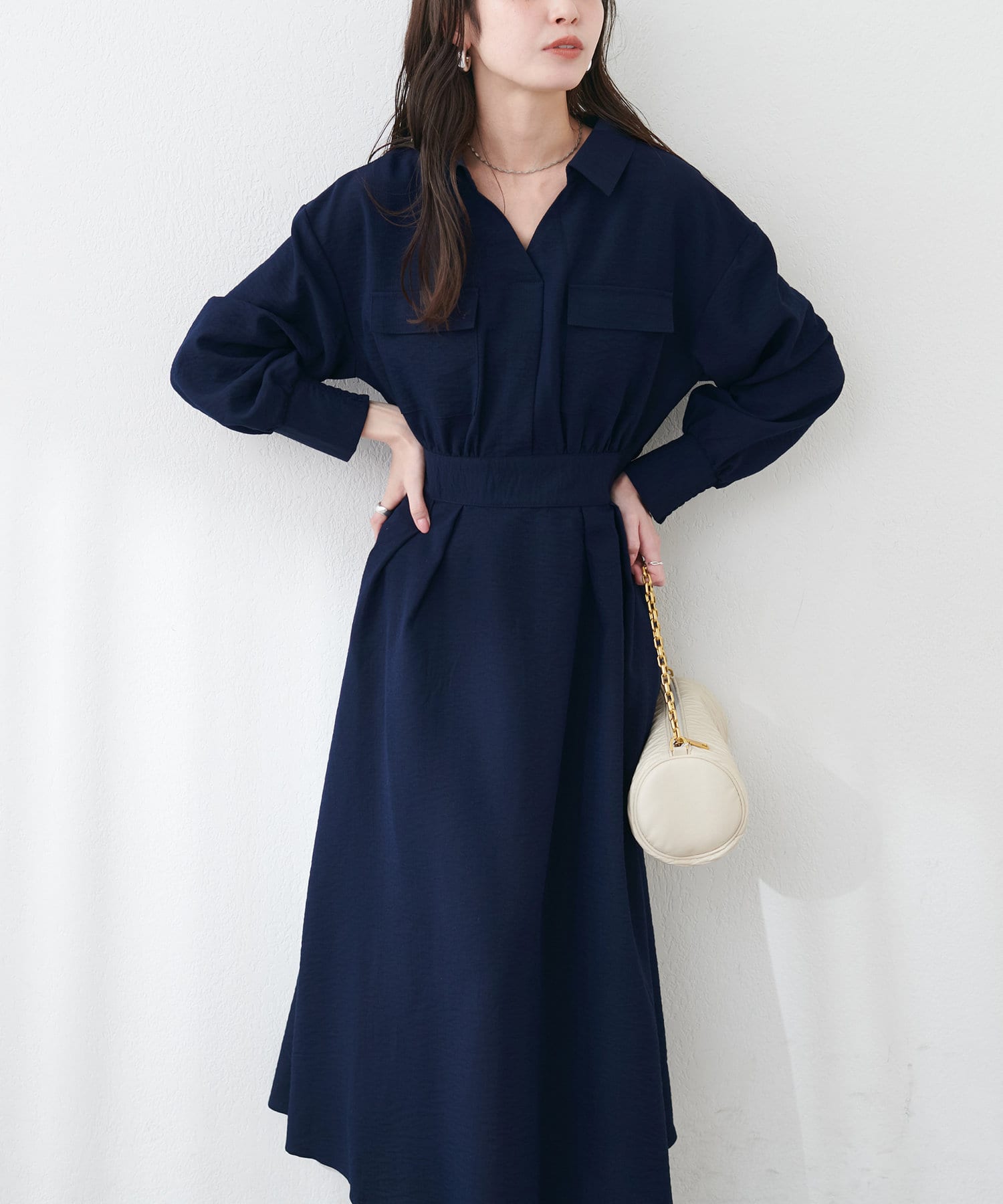 NICE CLAUP / OLIVE des OLIVE OUTLET(ナイスクラップ  / オリーブ デ オリーブ アウトレット) 【natural couture】ミニタリースキッパー衿ワンピース