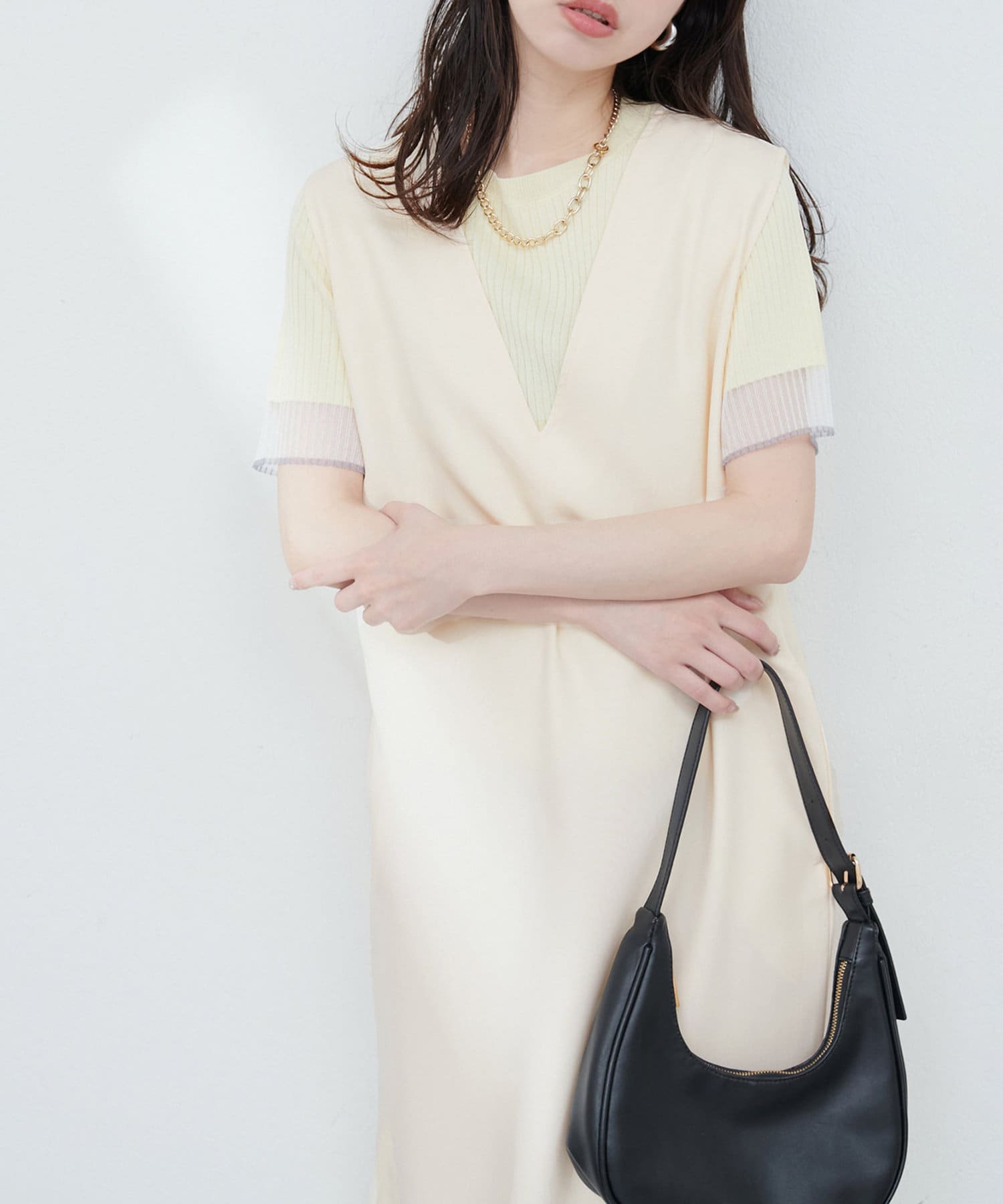 【2025SS natural couture】カットジョーゼットVネックワンピース■Design洗練された大人の女性のためのVネックワンピース。シンプルなワンピースは大人の女性にふさわしい洗練された