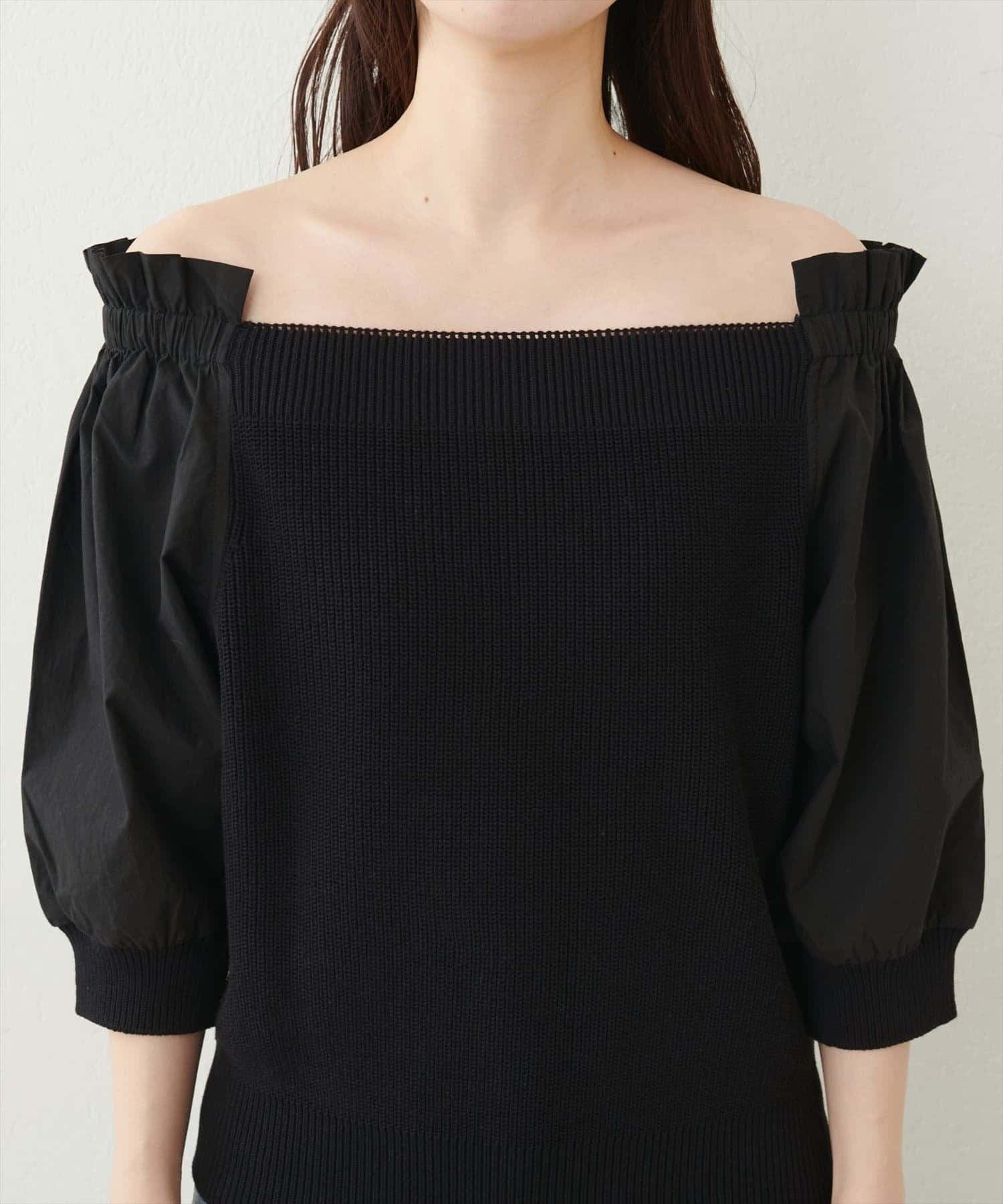 NICE CLAUP / OLIVE des OLIVE OUTLET(ナイスクラップ  / オリーブ デ オリーブ アウトレット) 【natural couture】２WAY布帛ドッキングニットプルオーバー