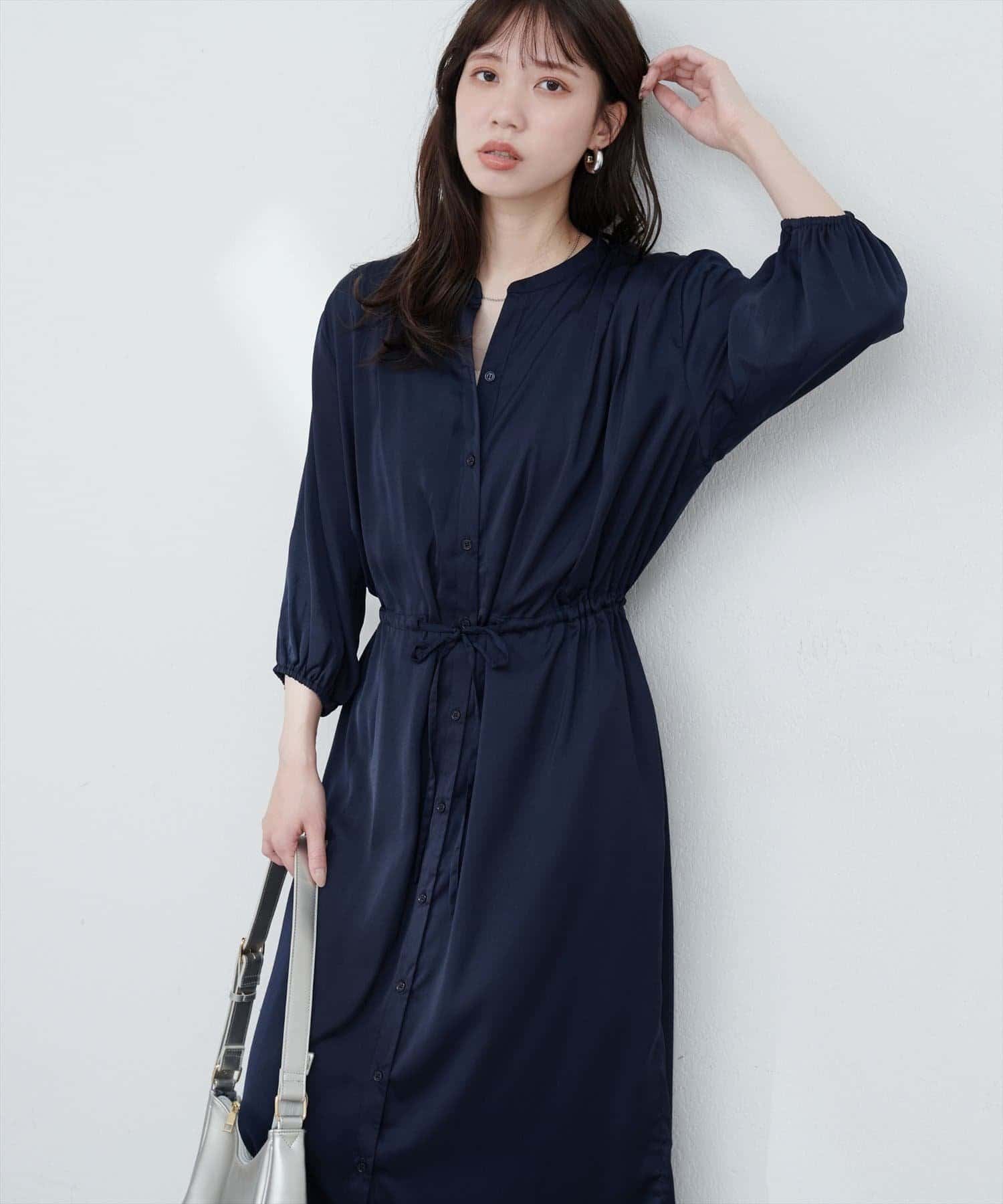 NICE CLAUP / OLIVE des OLIVE OUTLET(ナイスクラップ  / オリーブ デ オリーブ アウトレット) 【natural couture】たっぷりギャザーサテンワンピース