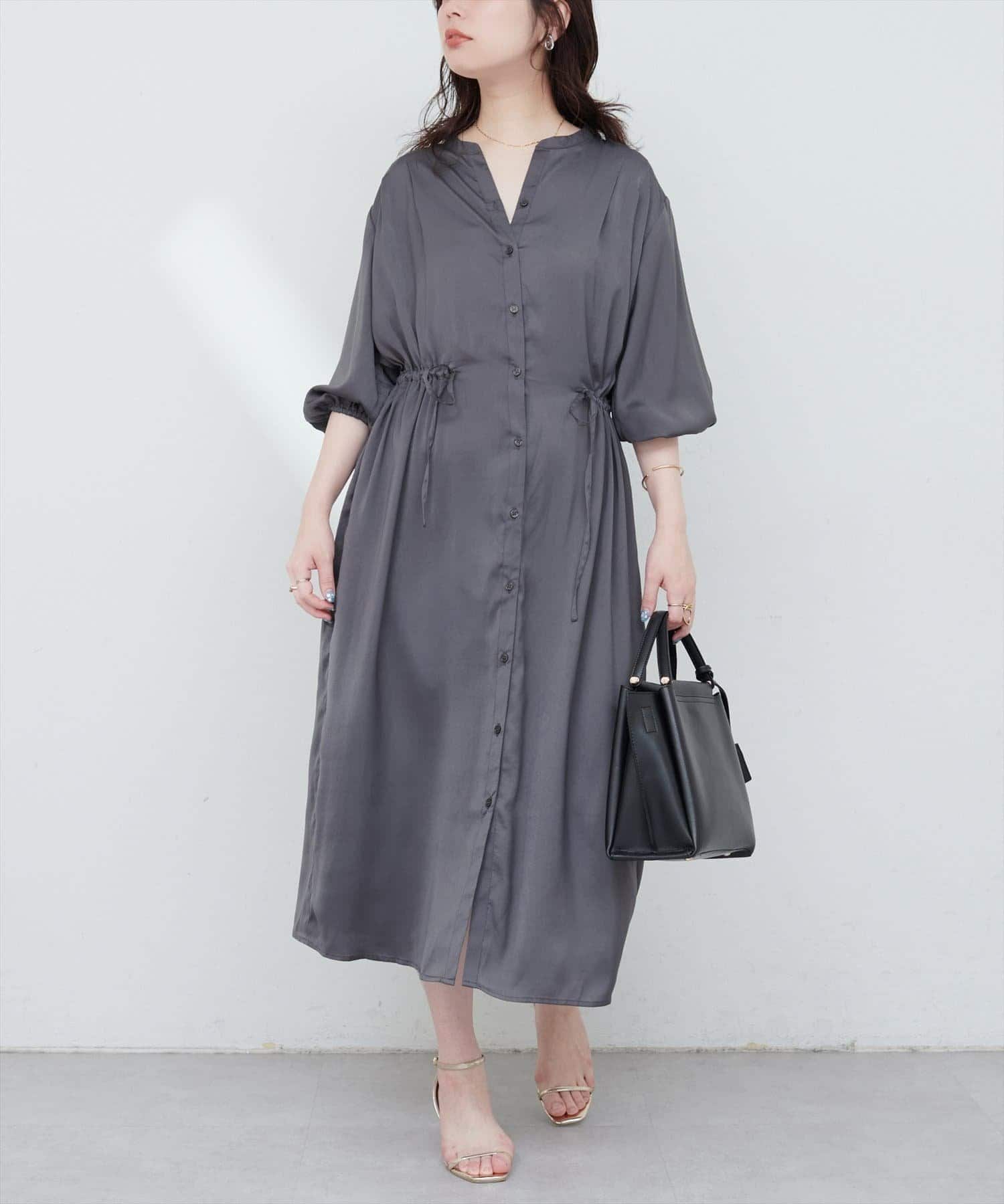 NICE CLAUP / OLIVE des OLIVE OUTLET(ナイスクラップ  / オリーブ デ オリーブ アウトレット) 【natural couture】たっぷりギャザーサテンワンピース
