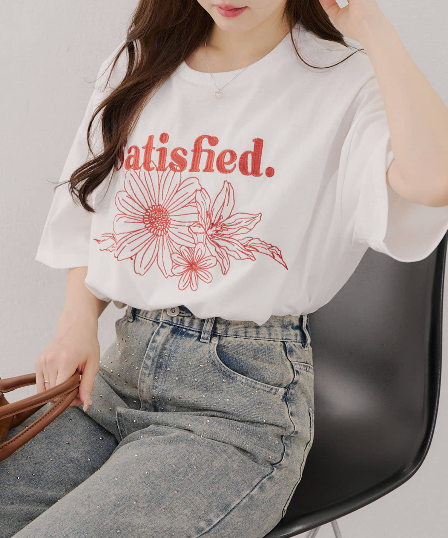 NICE CLAUP / OLIVE des OLIVE OUTLET(ナイスクラップ  / オリーブ デ オリーブ アウトレット) 【RMAF】フラワー刺繍Tシャツ
