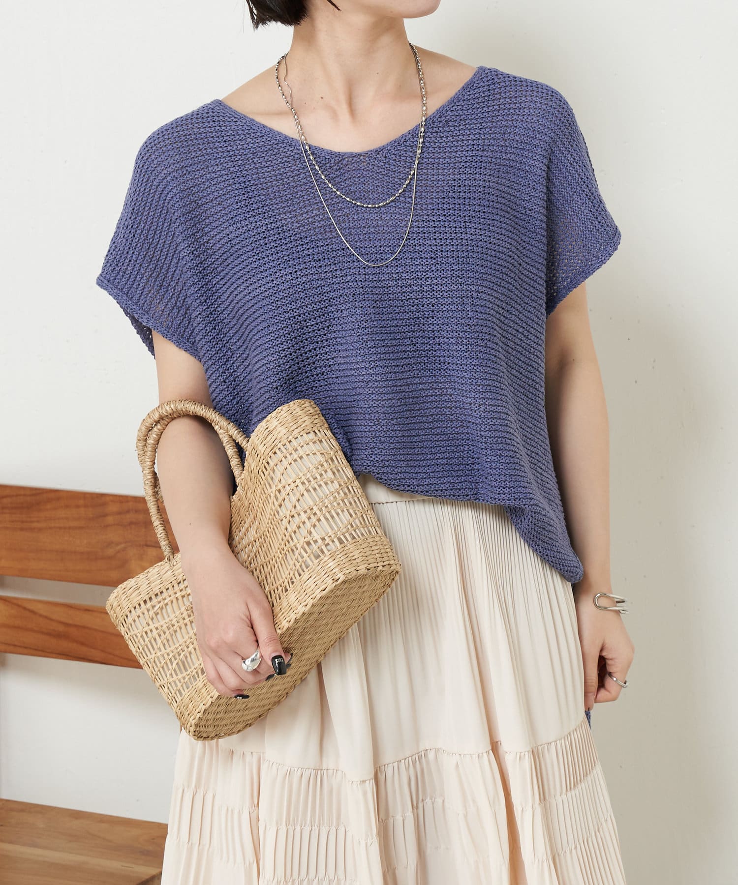 Jena　espace merveilleux(ジェナ　エスパスメルヴェイユ) フレンチスリーブメッシュニット