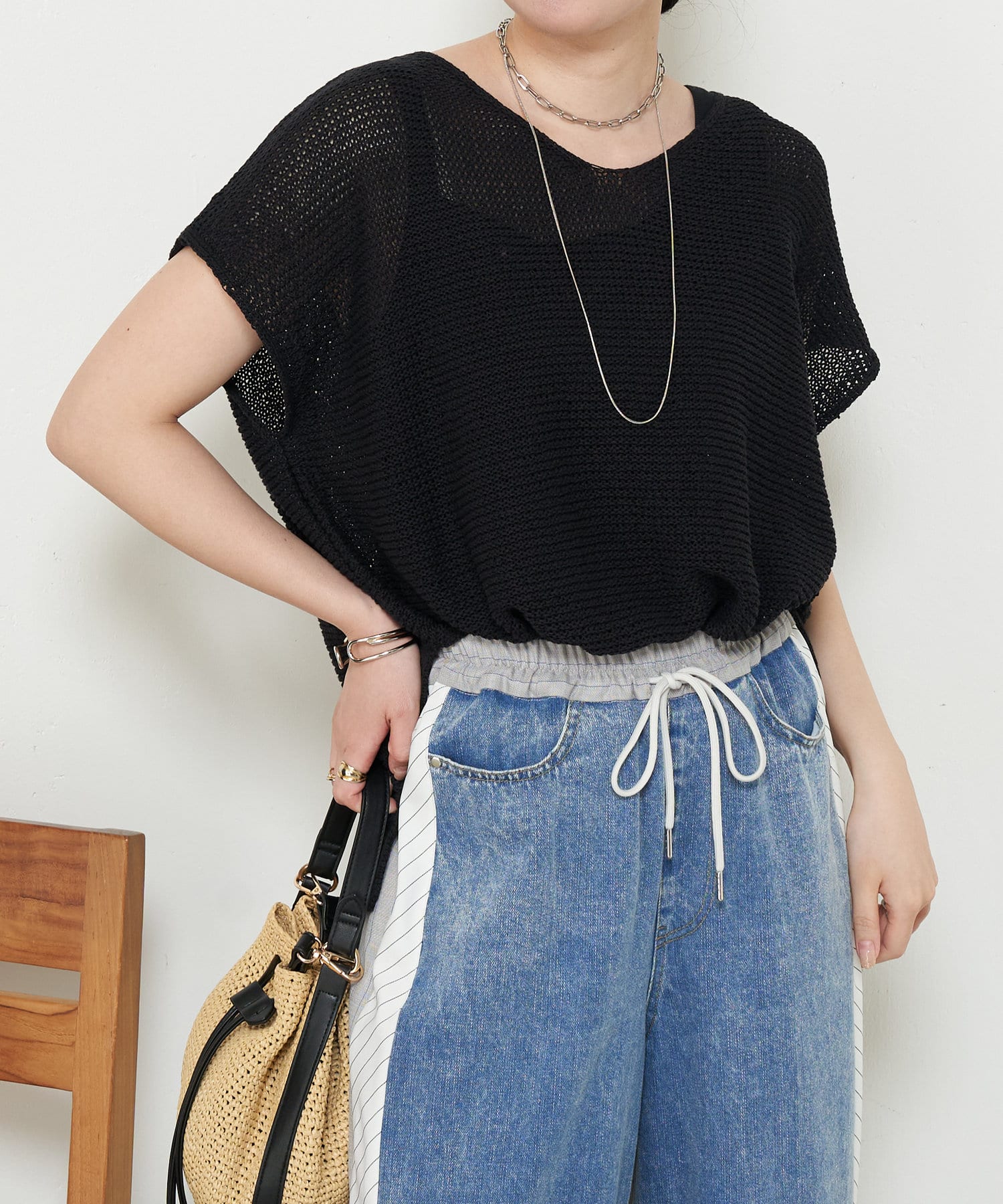 Jena　espace merveilleux(ジェナ　エスパスメルヴェイユ) フレンチスリーブメッシュニット