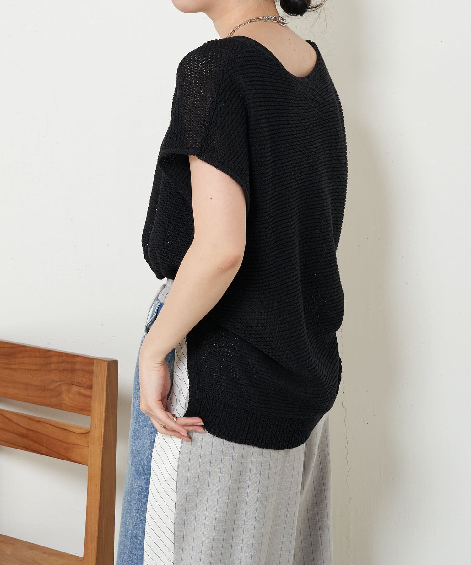 Jena　espace merveilleux(ジェナ　エスパスメルヴェイユ) フレンチスリーブメッシュニット