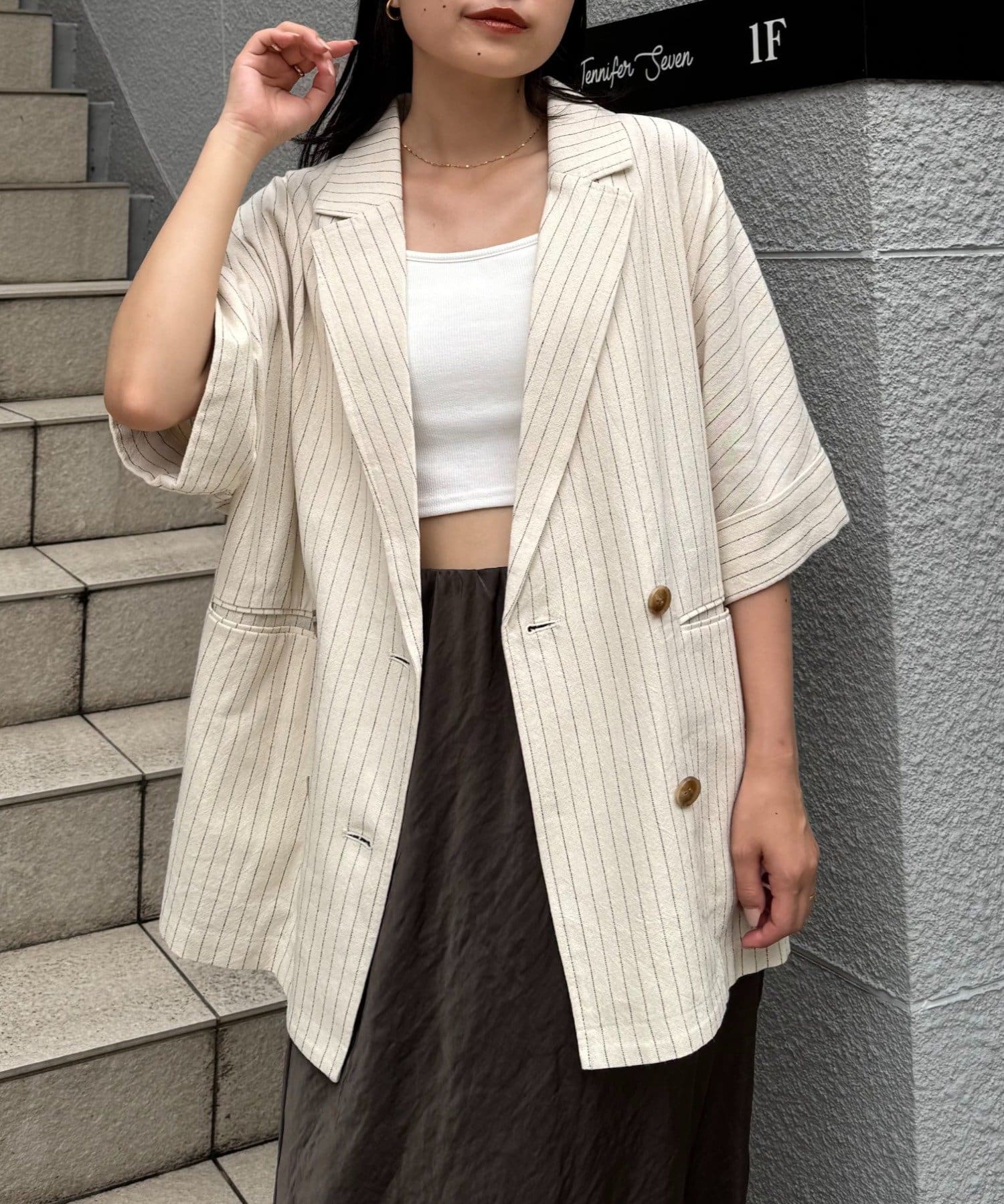CIAOPANIC TYPY(チャオパニックティピー) リネン混ゆったり半袖シャツジャケット