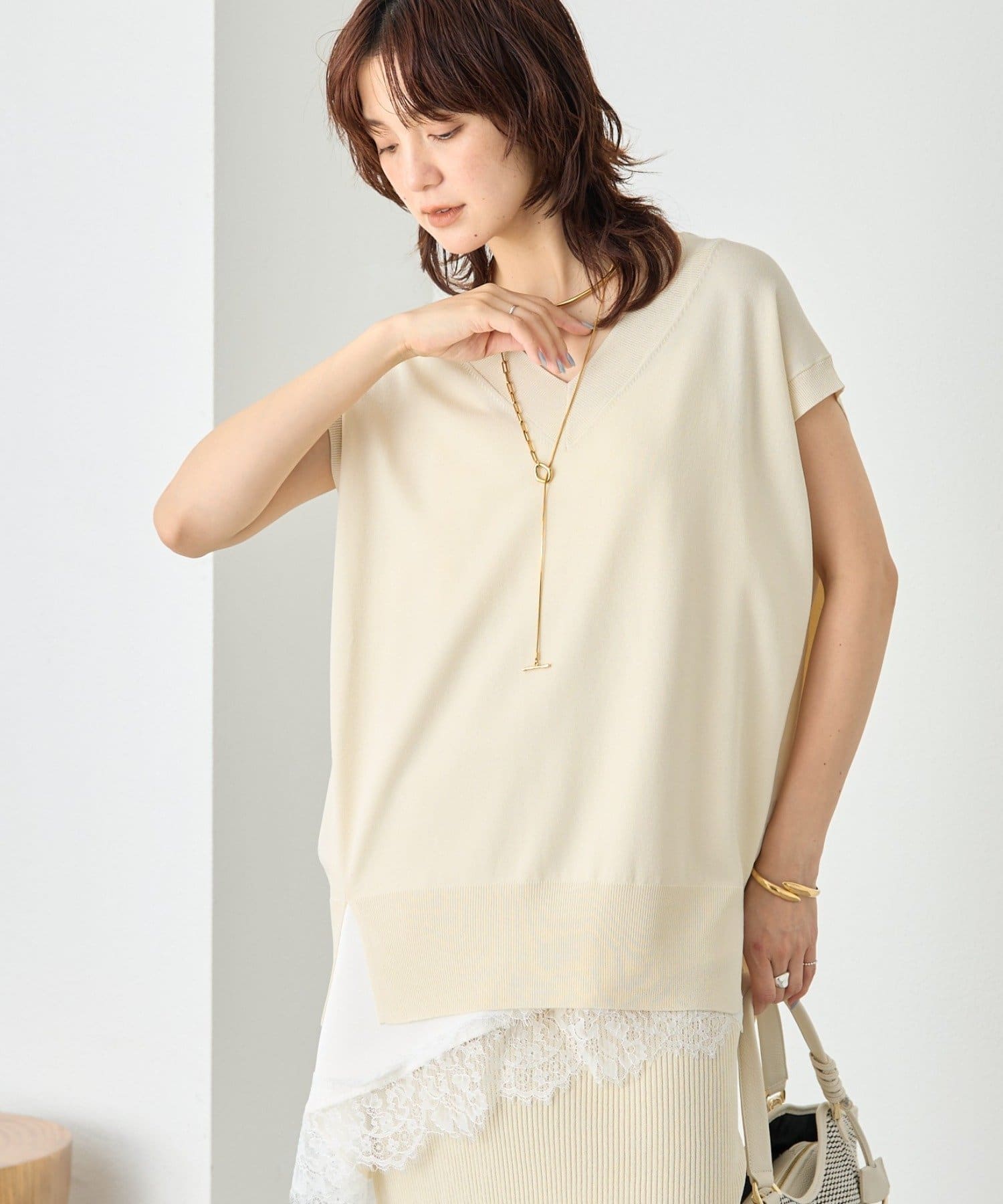 RIVE DROITE(リヴドロワ) 【暑い季節にも快適/セットアップ対応可】レーヨン混バックテールニット