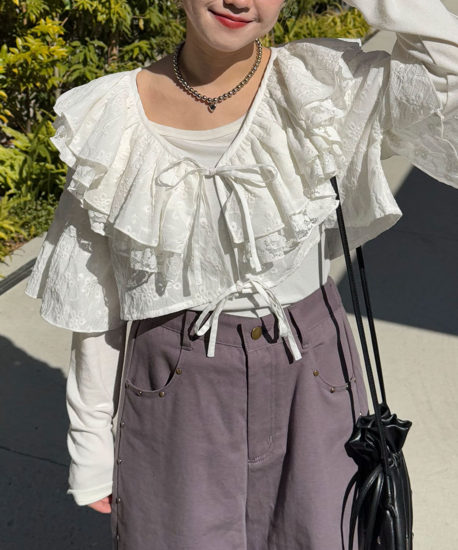 ripsalis fall〈pearl top〉 9cm 箱付き Ciaopanic】ラッフルレースハーフスリーブブラウス | OUTLET