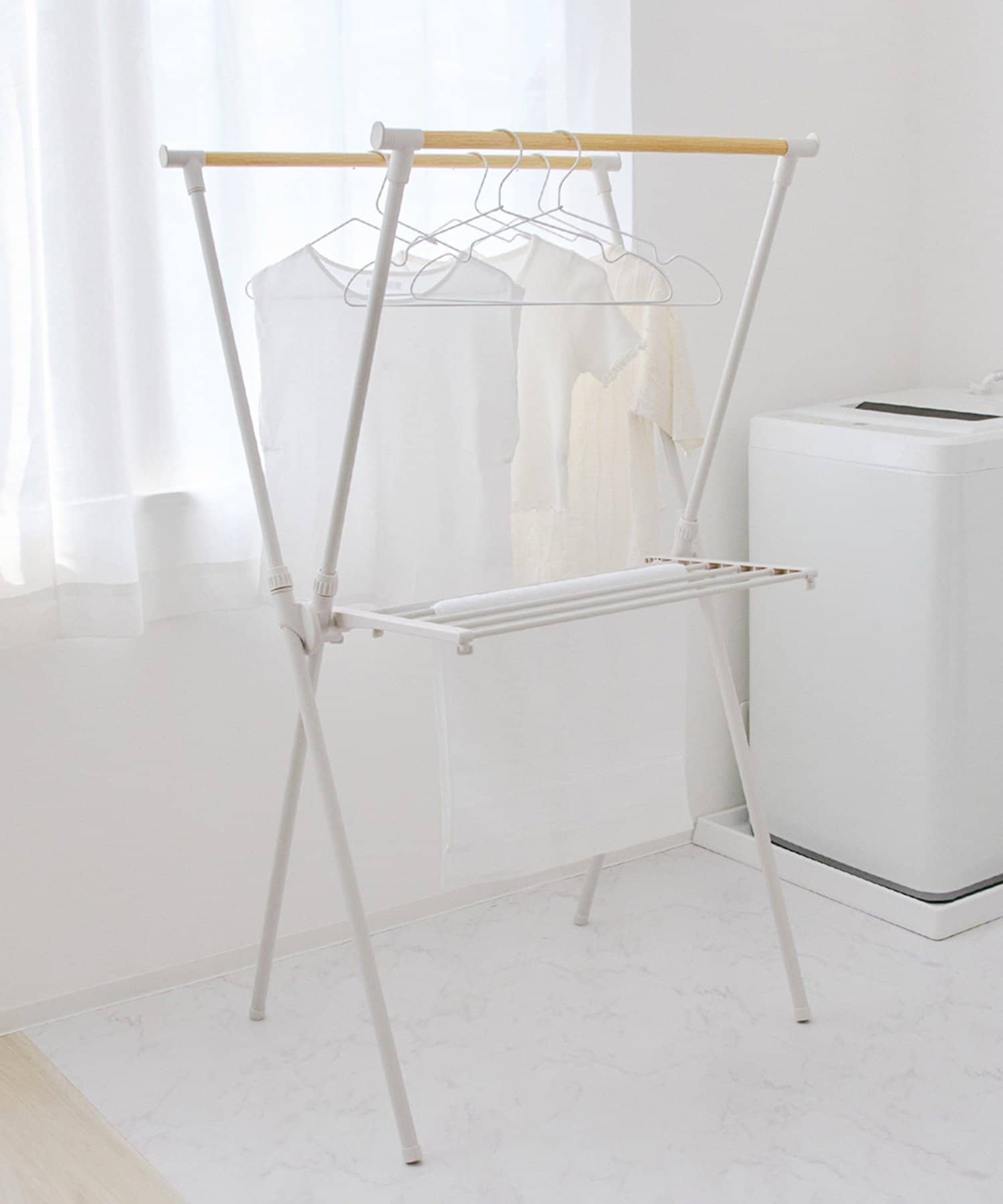 salut!(サリュ) 伸縮ランドリースタンドX型／Natural Laundry