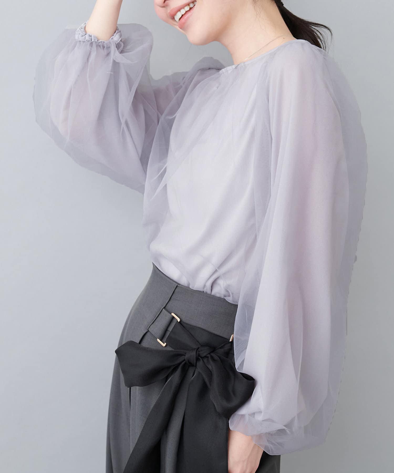 NICE CLAUP / OLIVE des OLIVE OUTLET(ナイスクラップ  / オリーブ デ オリーブ アウトレット) 【natural couture】チュールギャザートップス