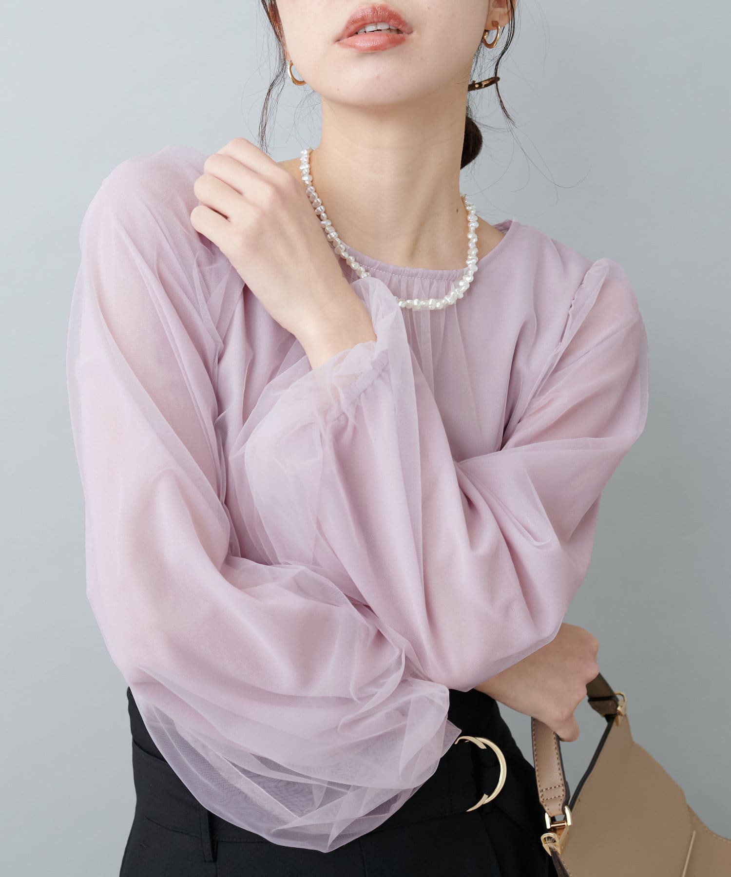 NICE CLAUP / OLIVE des OLIVE OUTLET(ナイスクラップ  / オリーブ デ オリーブ アウトレット) 【natural couture】チュールギャザートップス