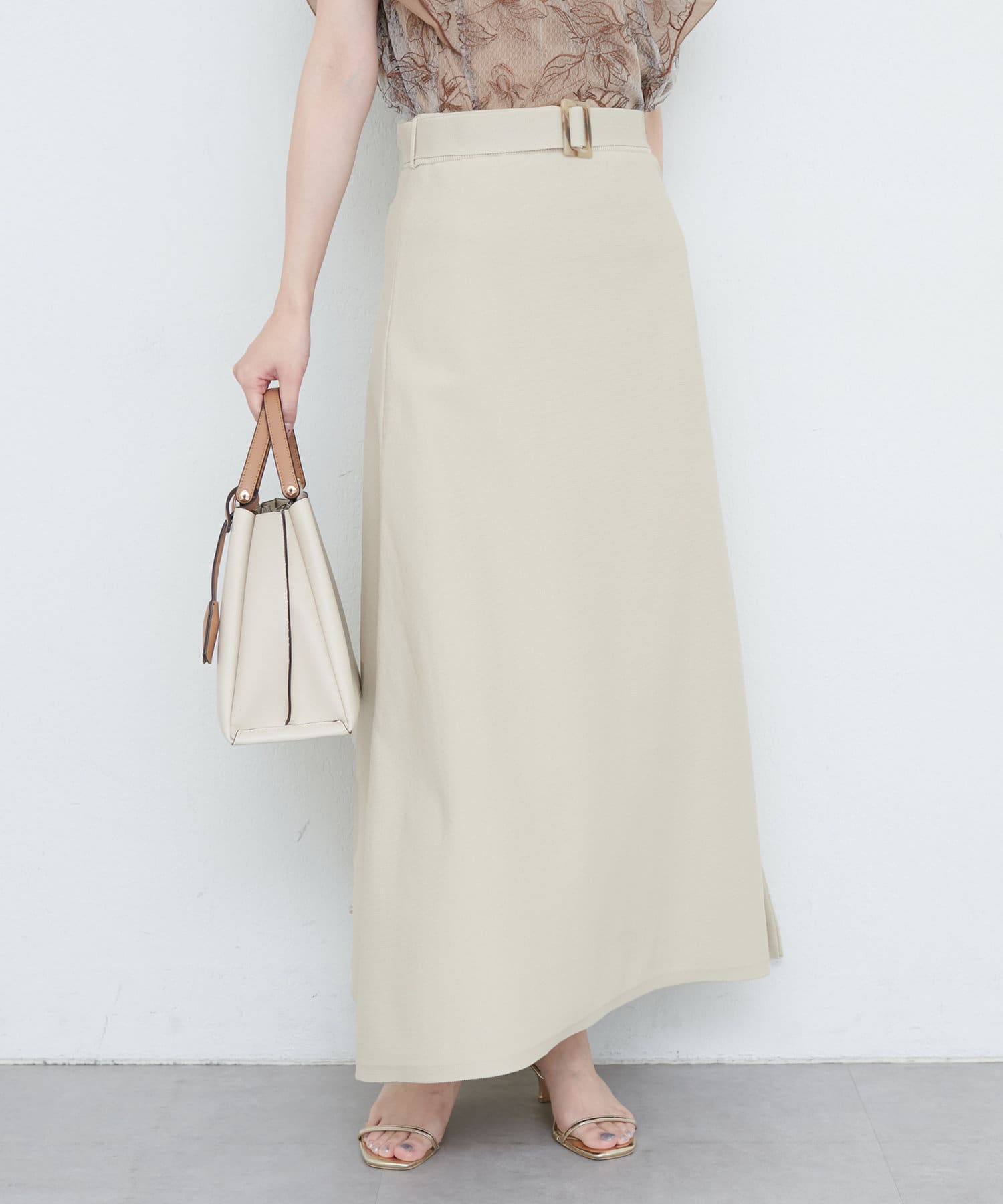 NATURAL BEAUTY ベルト付きフレアスカート M Amazon.co.jp: [ナチュラルビューティーベーシック] ボタン